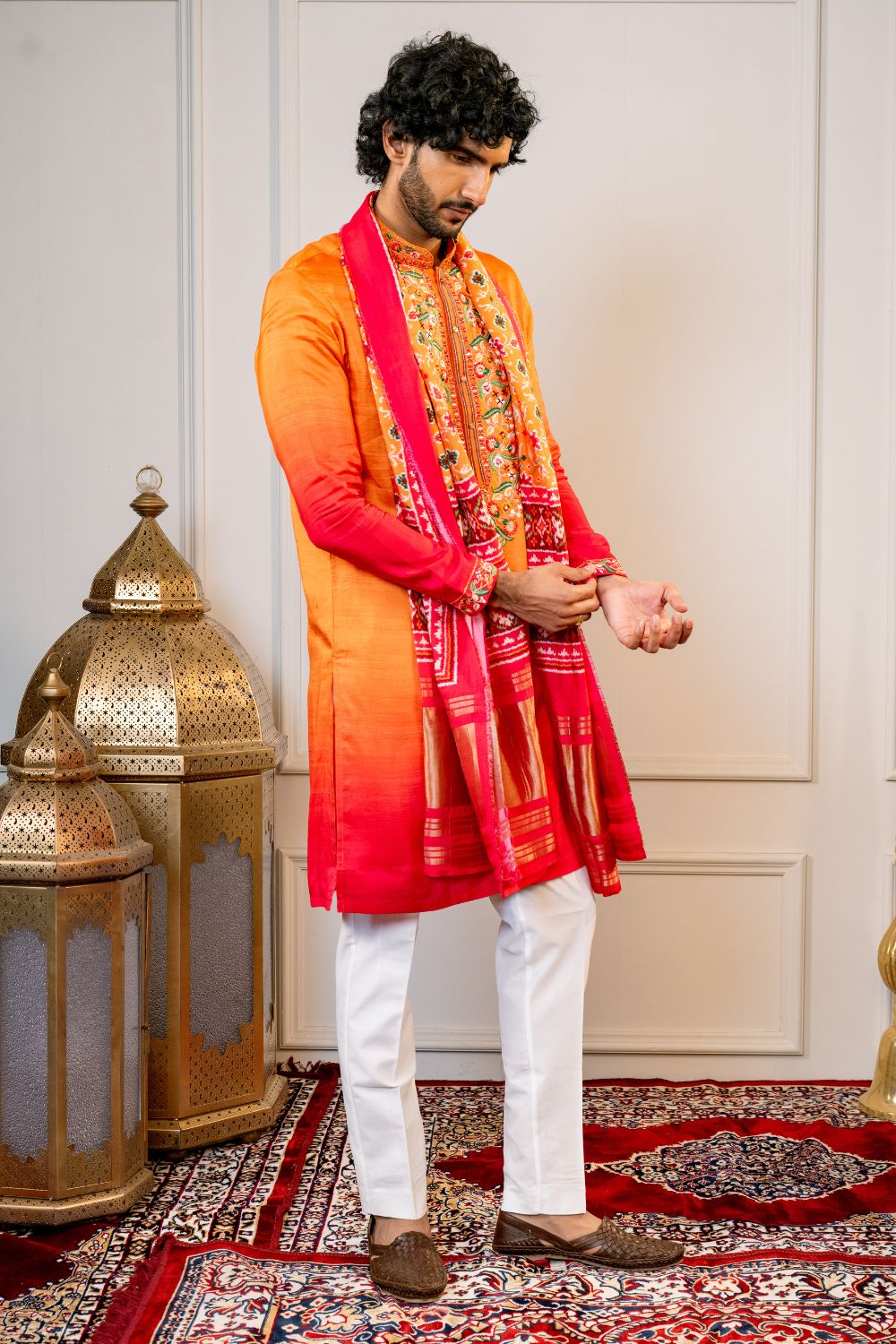 Ombre Silk Kurta Set With Mirror And Resham Embroidery