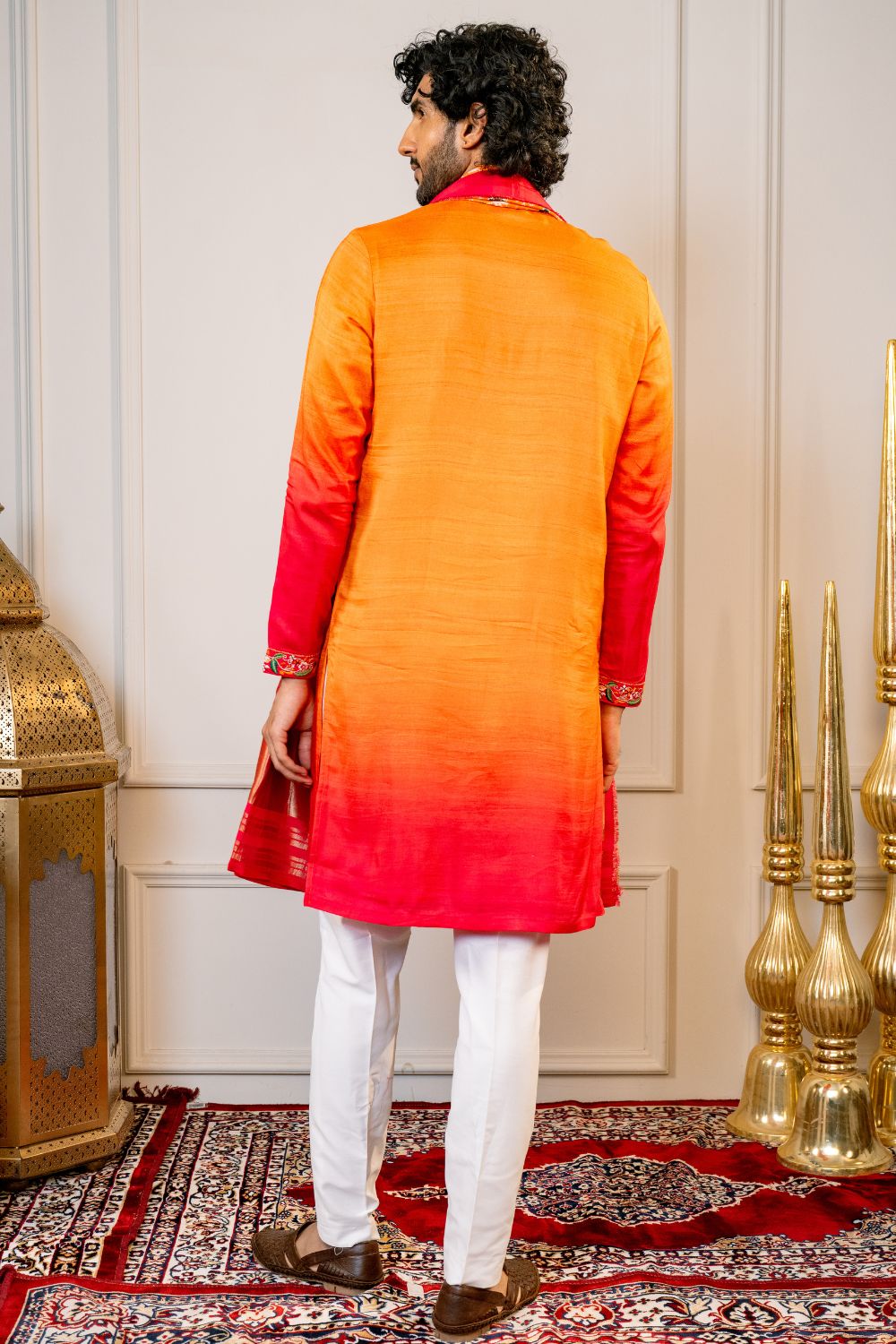 Ombre Silk Kurta Set With Mirror And Resham Embroidery