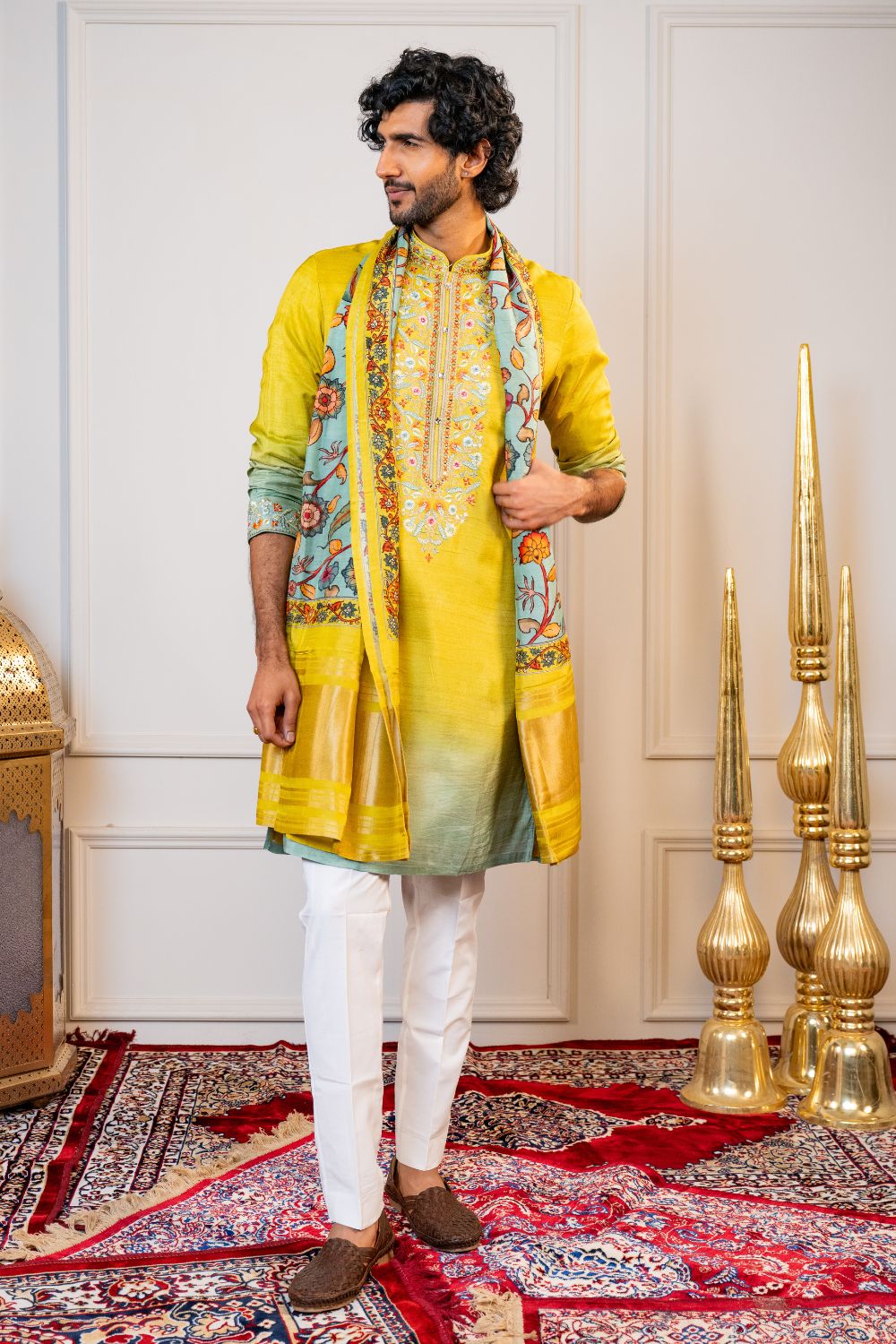 Ombre Silk Kurta Set With Mirror And Resham Embroidery