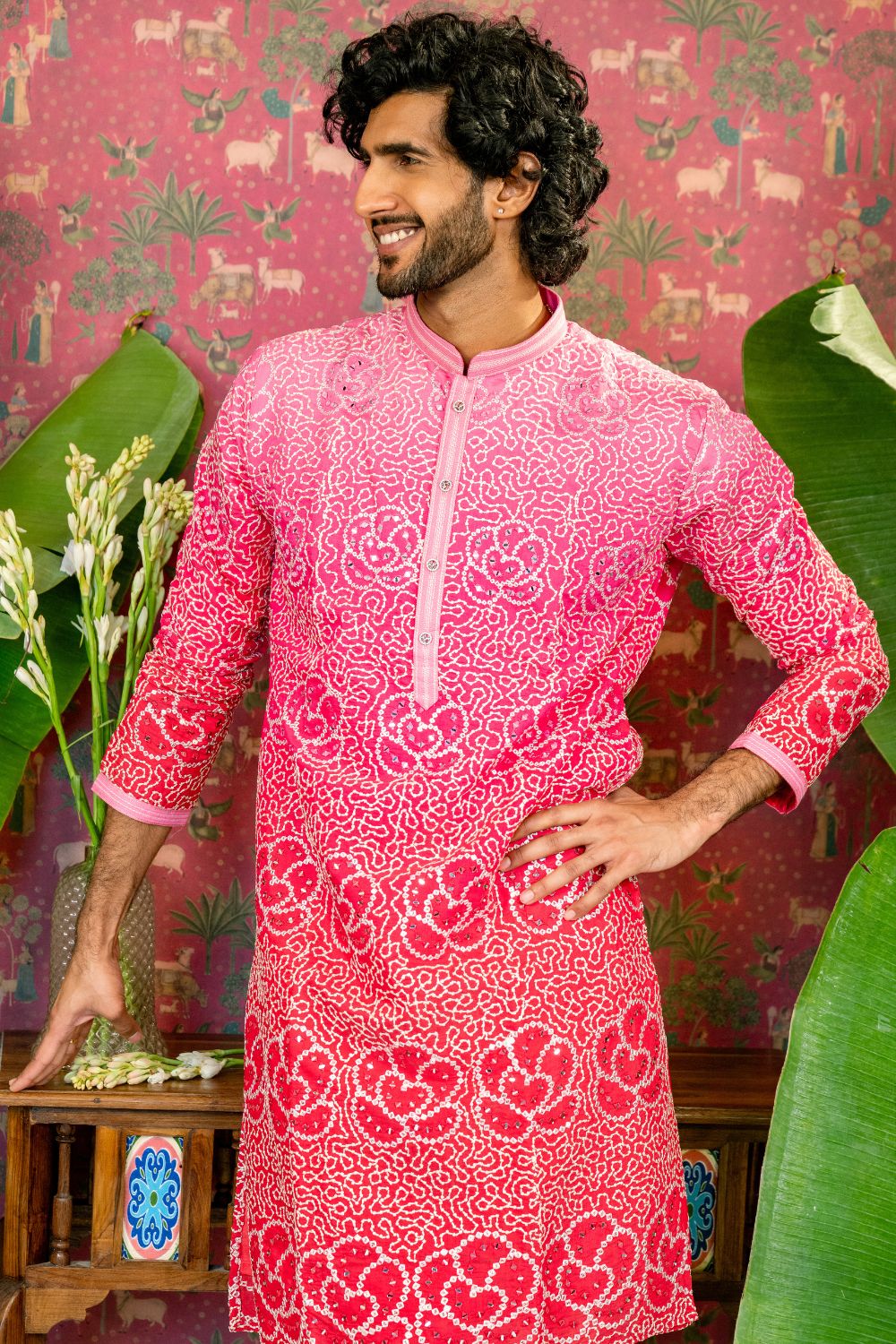 Ombre Silk Kurta Set With Mirror And Sequins Work