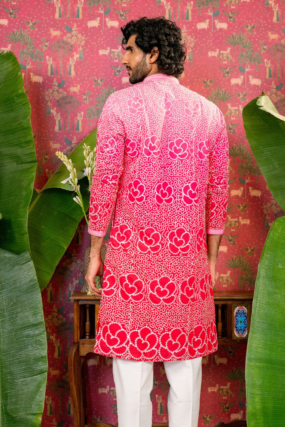 Ombre Silk Kurta Set With Mirror And Sequins Work