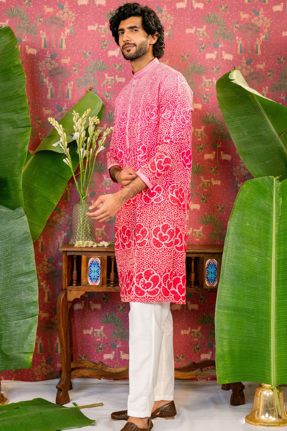 Ombre Silk Kurta Set With Mirror And Sequins Work