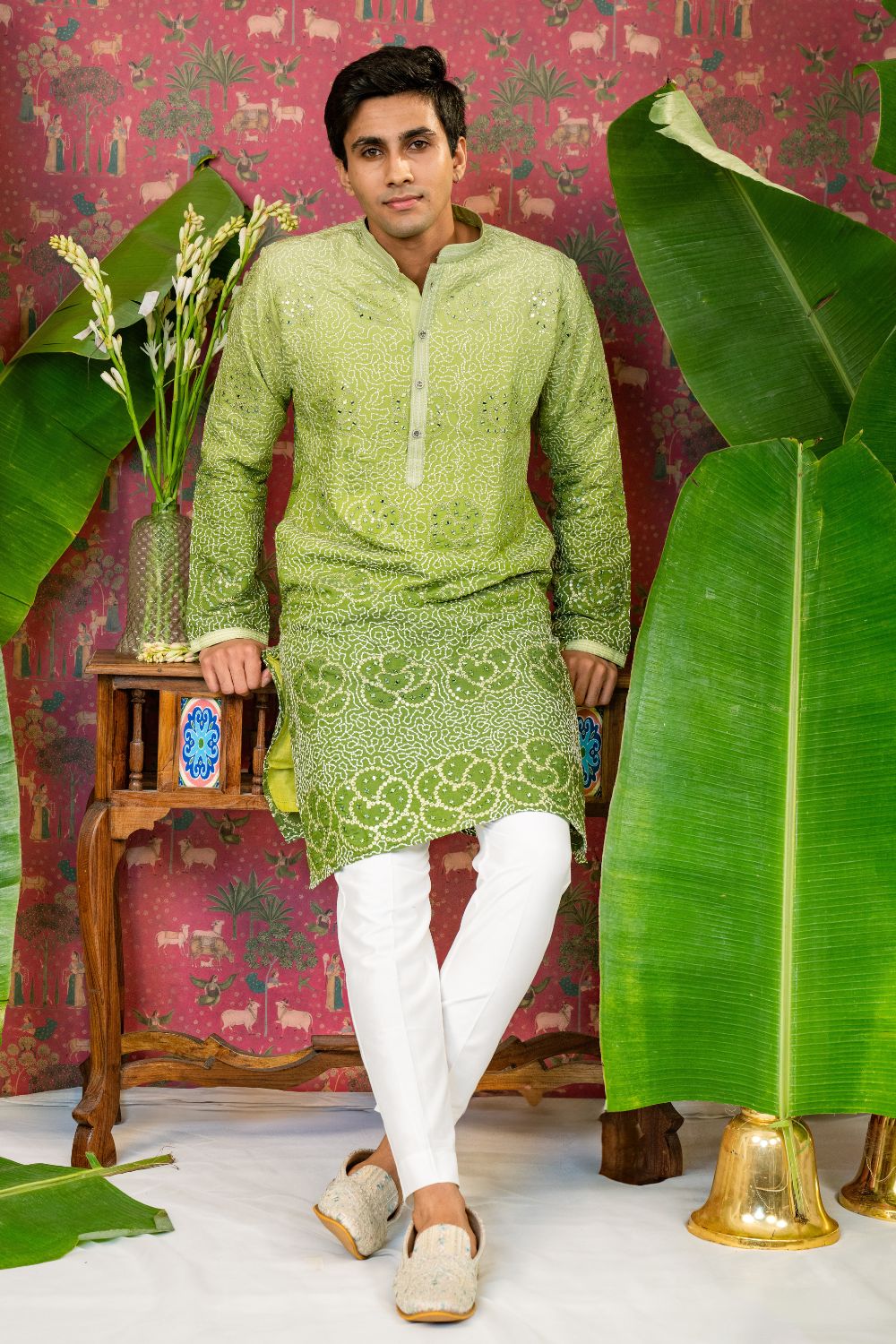 Ombre Silk Kurta Set With Mirror And Sequins Work