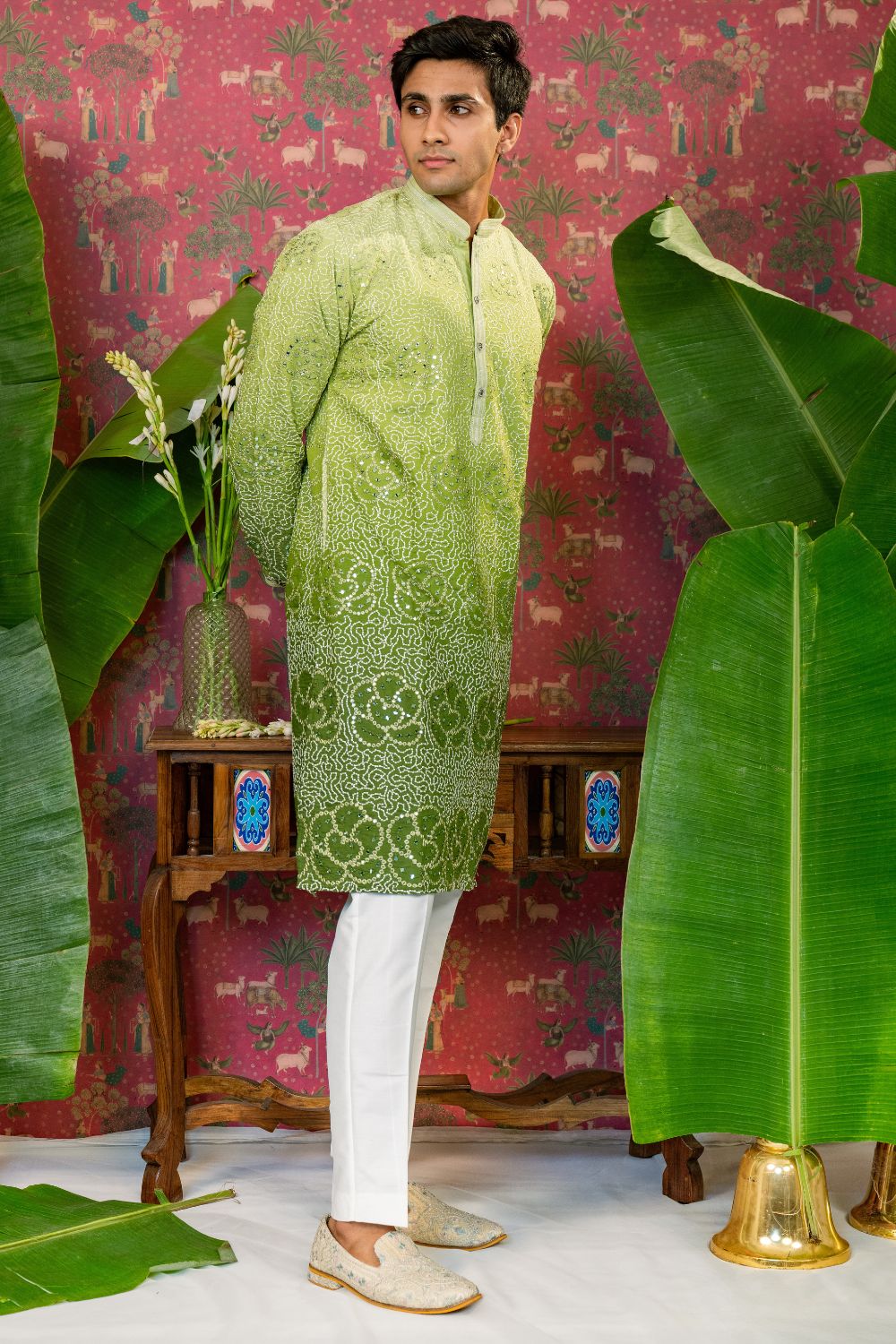 Ombre Silk Kurta Set With Mirror And Sequins Work