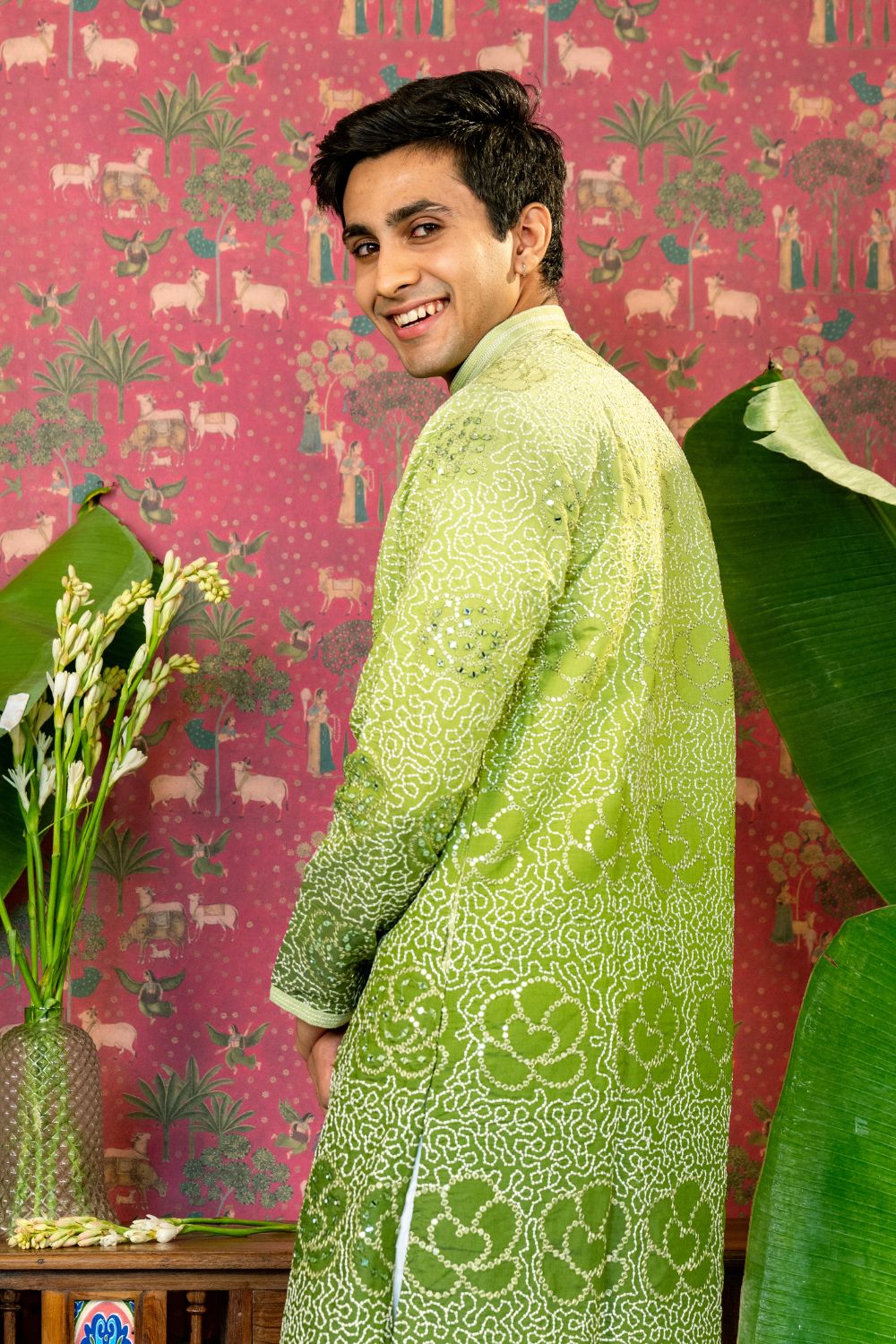 Ombre Silk Kurta Set With Mirror And Sequins Work