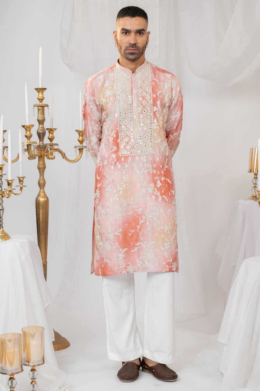 Ombre Silk Kurta Set With Mirror And Thread Embroidery