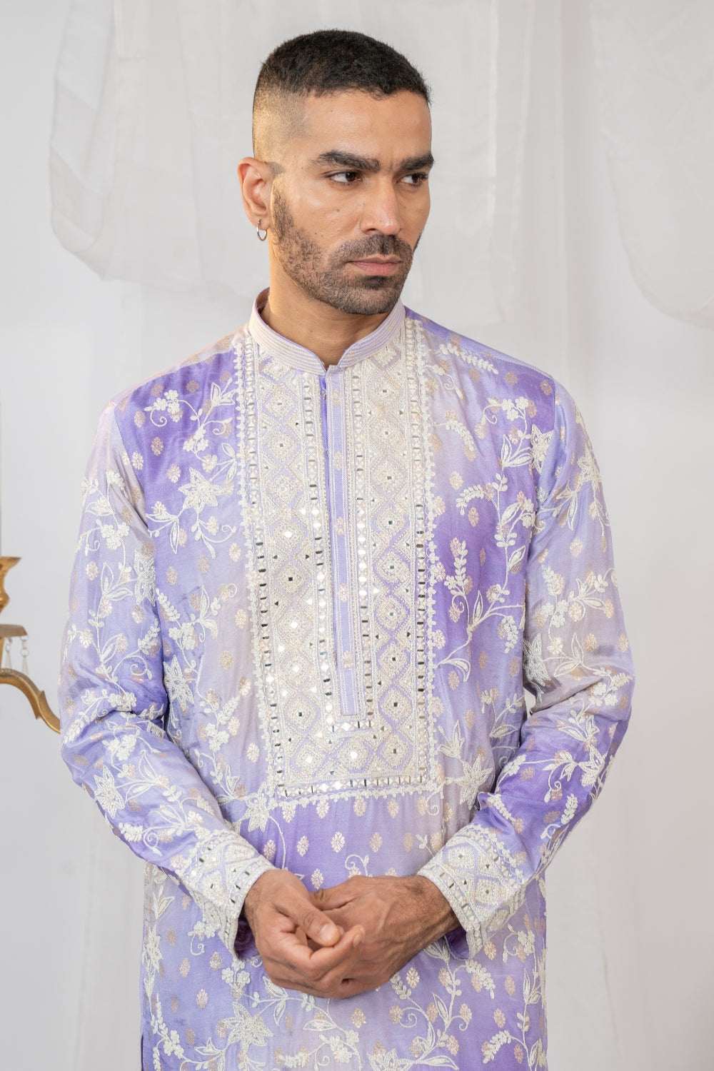 Ombre Silk Kurta Set With Mirror And Thread Embroidery
