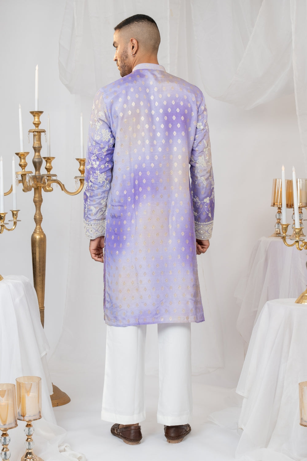 Ombre Silk Kurta Set With Mirror And Thread Embroidery
