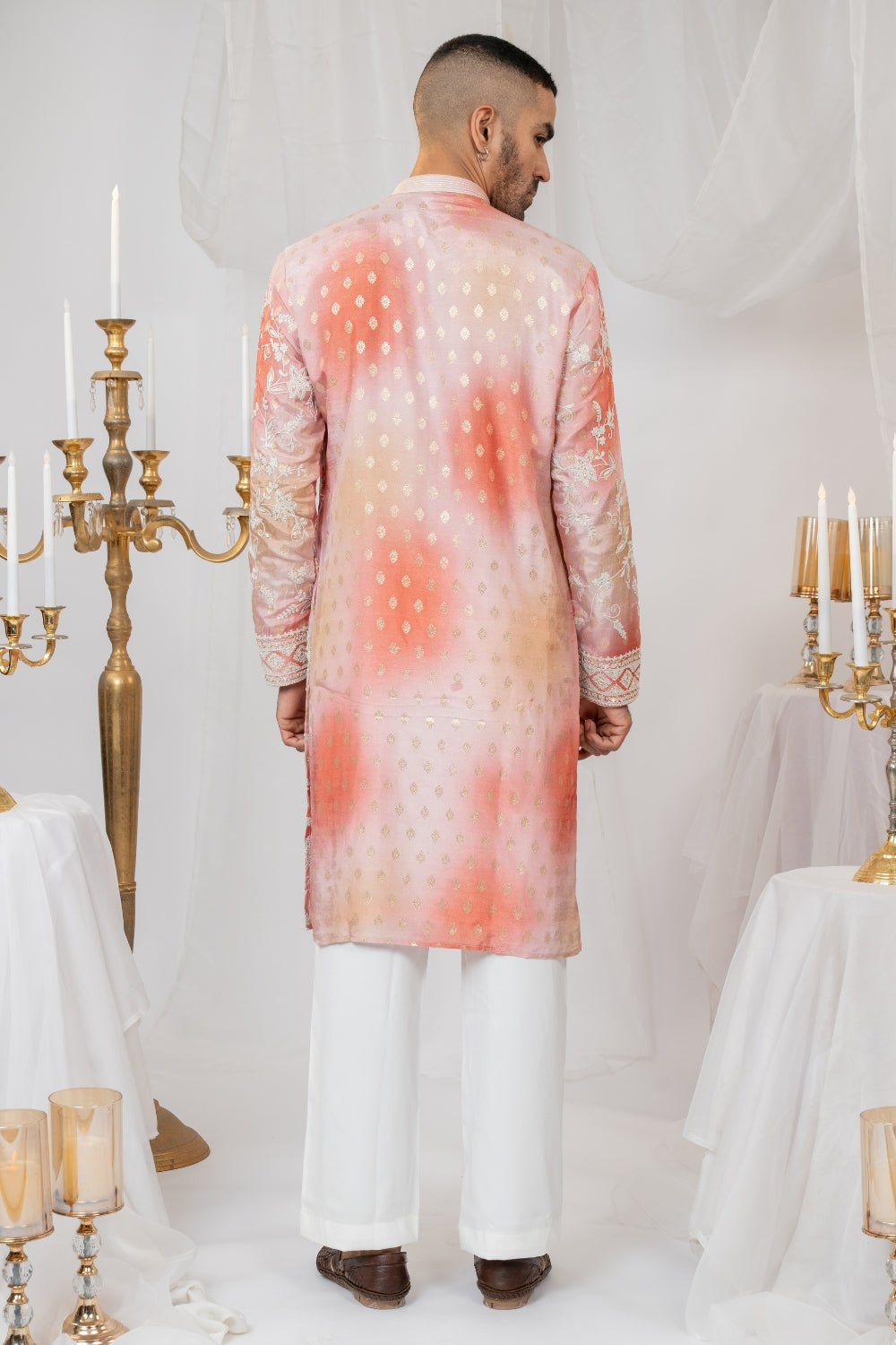 Ombre Silk Kurta Set With Mirror And Thread Embroidery
