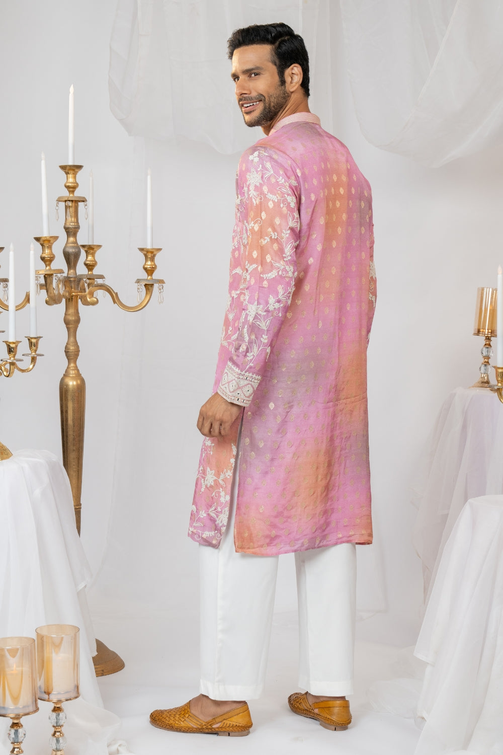 Ombre Silk Kurta Set With Mirror And Thread Embroidery
