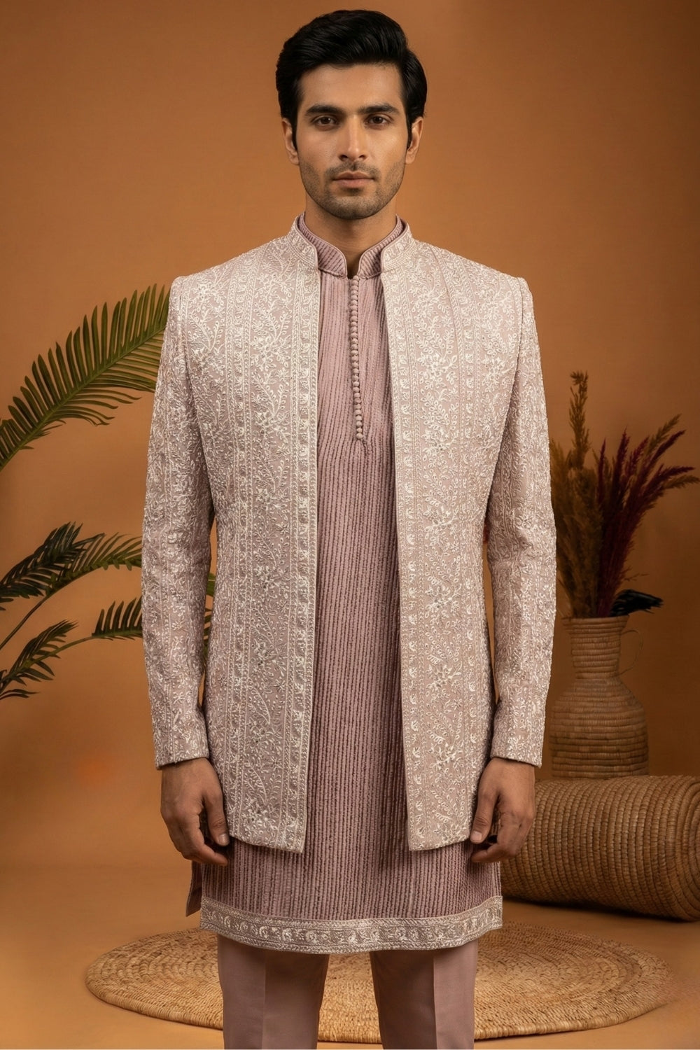 Onion Georgette Indo Western With Embroidery And Sequins Work