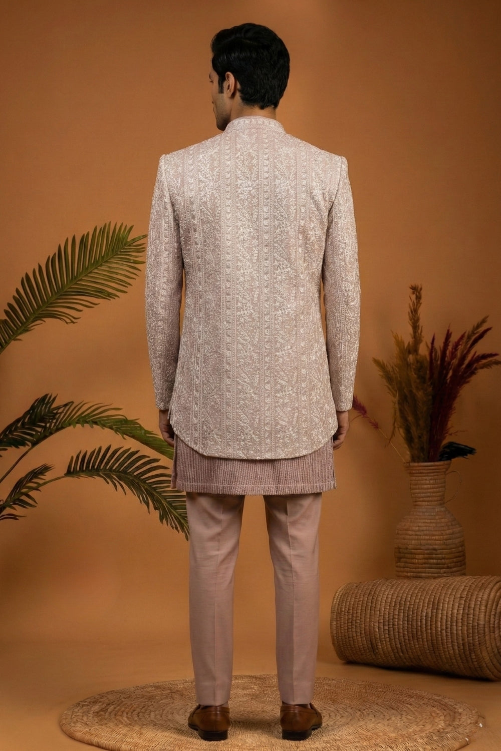 Onion Georgette Indo Western With Embroidery And Sequins Work