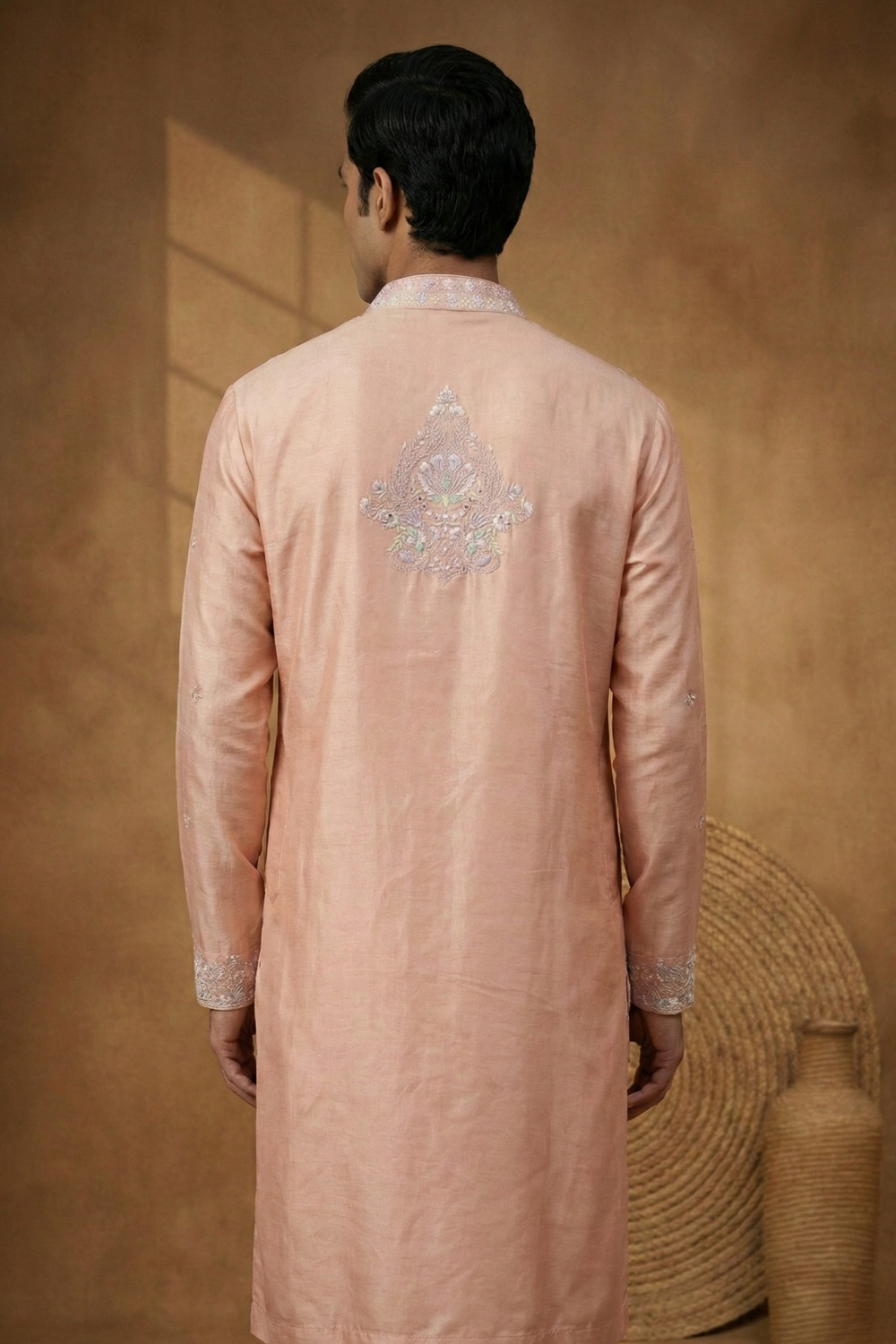 Peach Silk Koti Set With Sequins And Embroidery Work