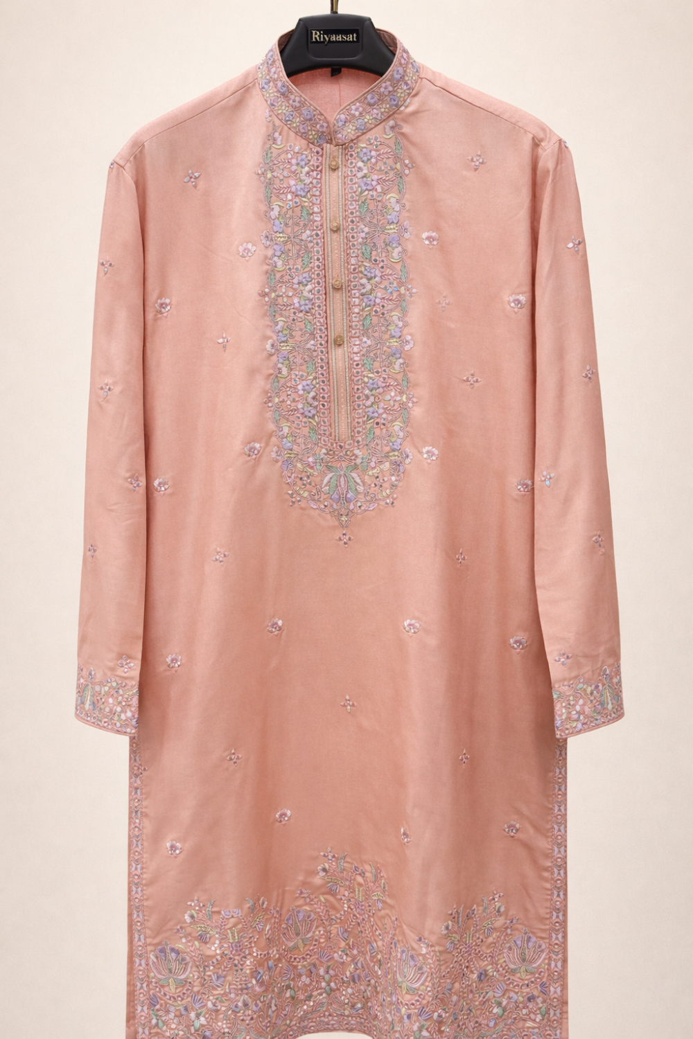 Peach Silk Koti Set With Sequins And Embroidery Work