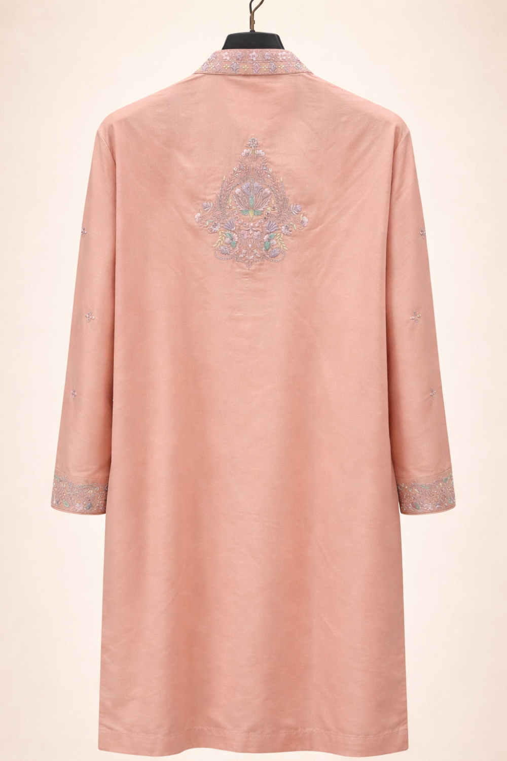 Peach Silk Koti Set With Sequins And Embroidery Work