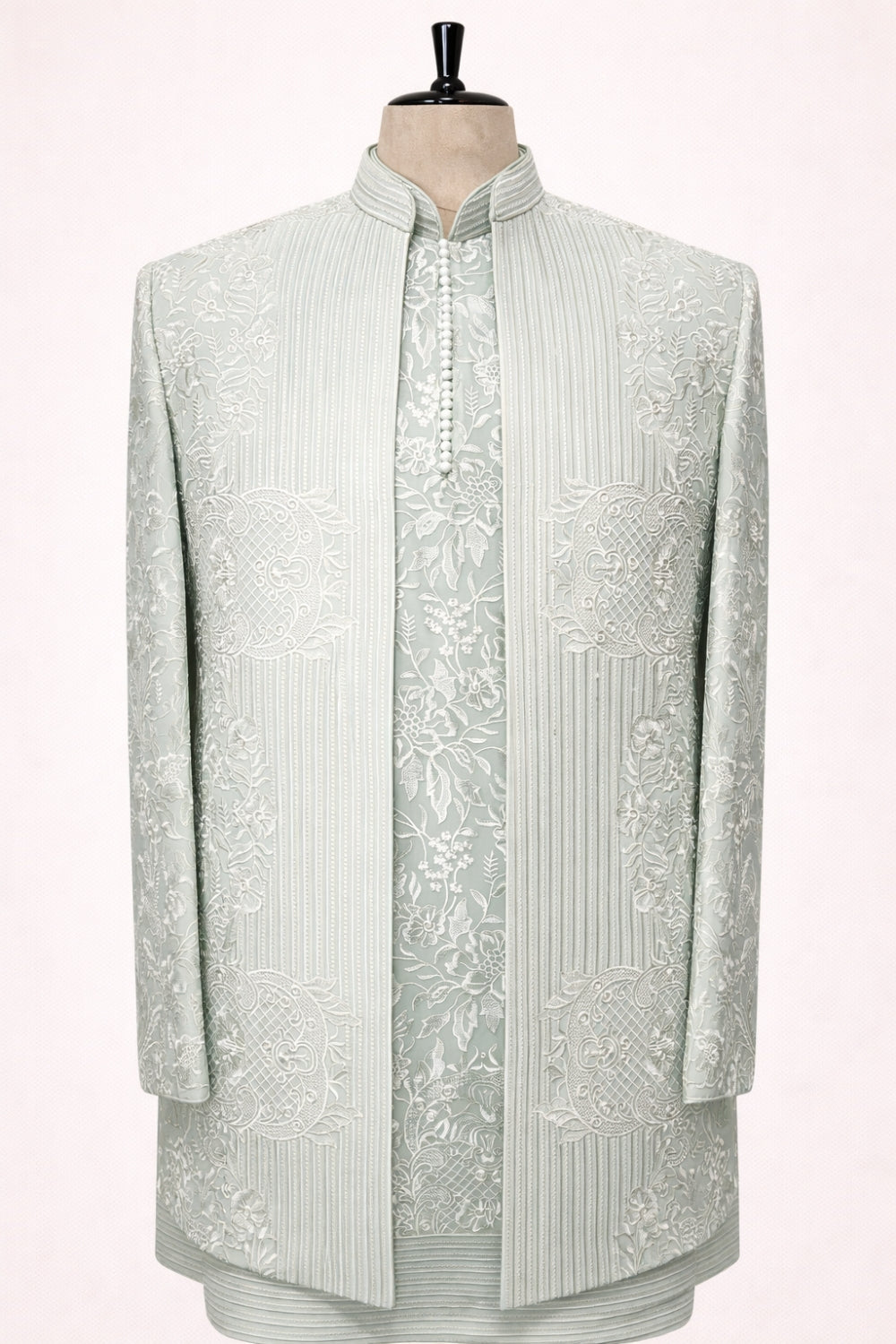 Pista Green Silk Indo Western With Embroidery And Sequins Work