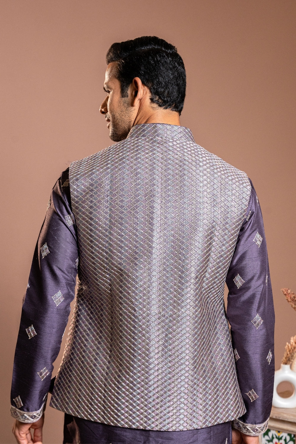 Purple Silk Koti Set With Sequins And Thread Embroidery