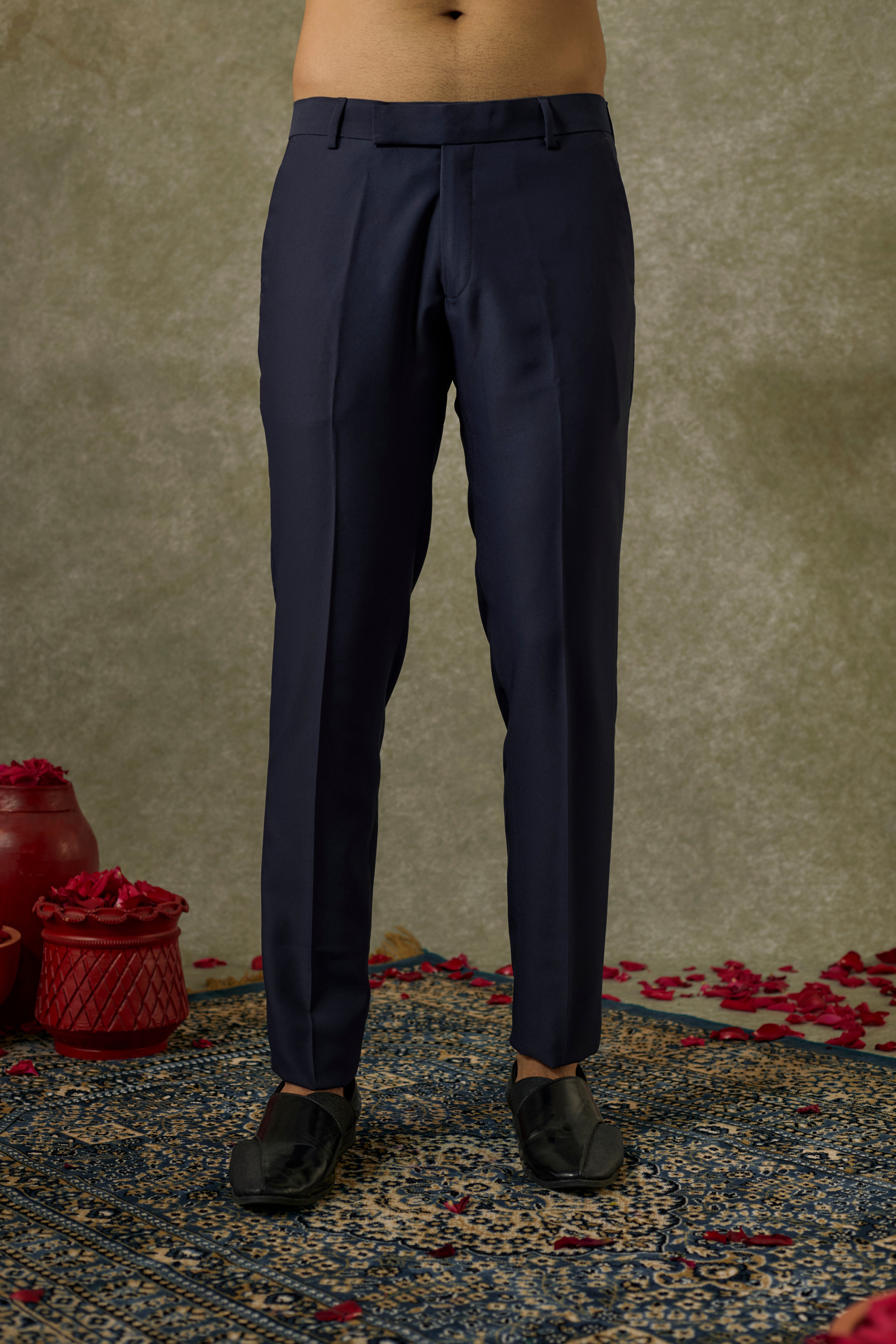 Royal Blue Satin Silk And Velevt Embroidery Open Indo Western Set