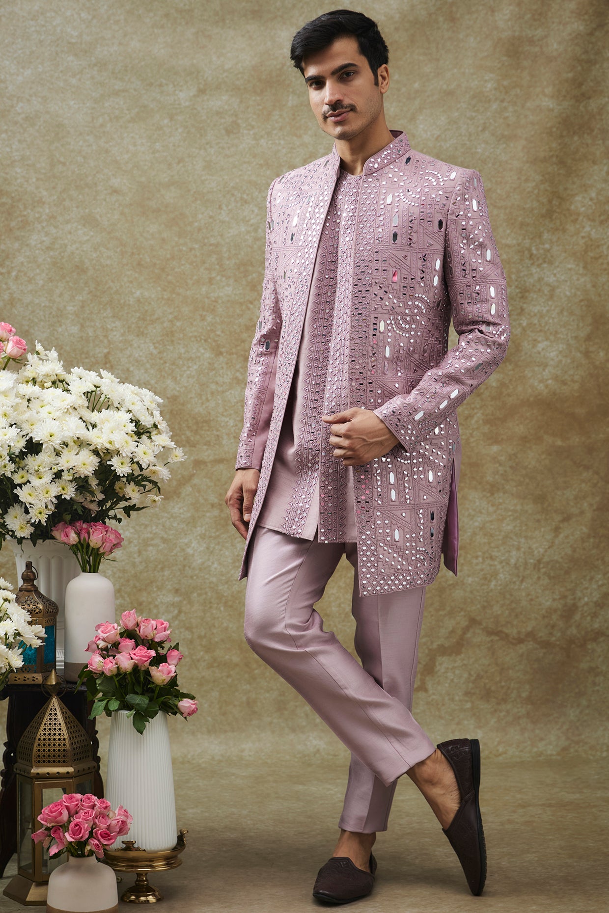 Purple Splendid Silk Open Indo Western Set