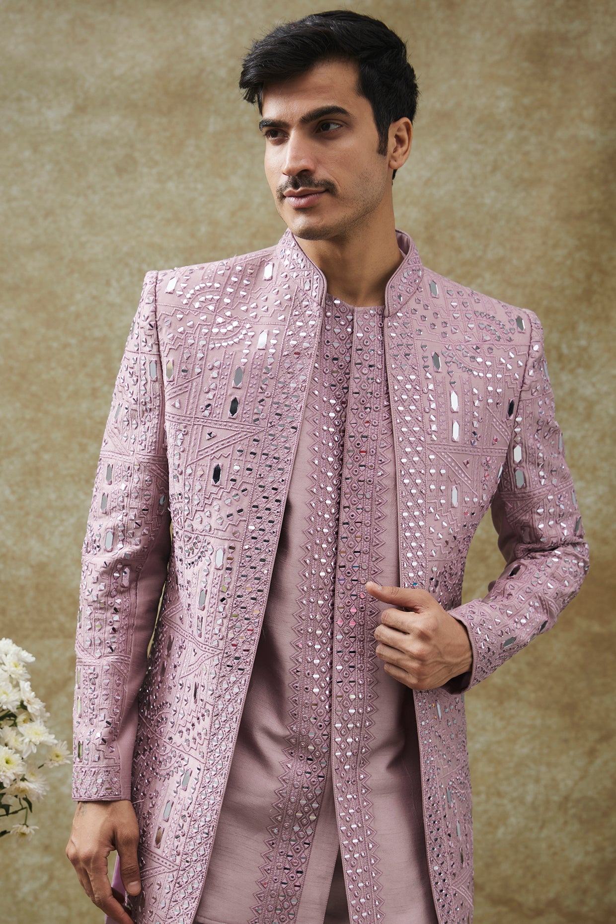 Purple Splendid Silk Open Indo Western Set