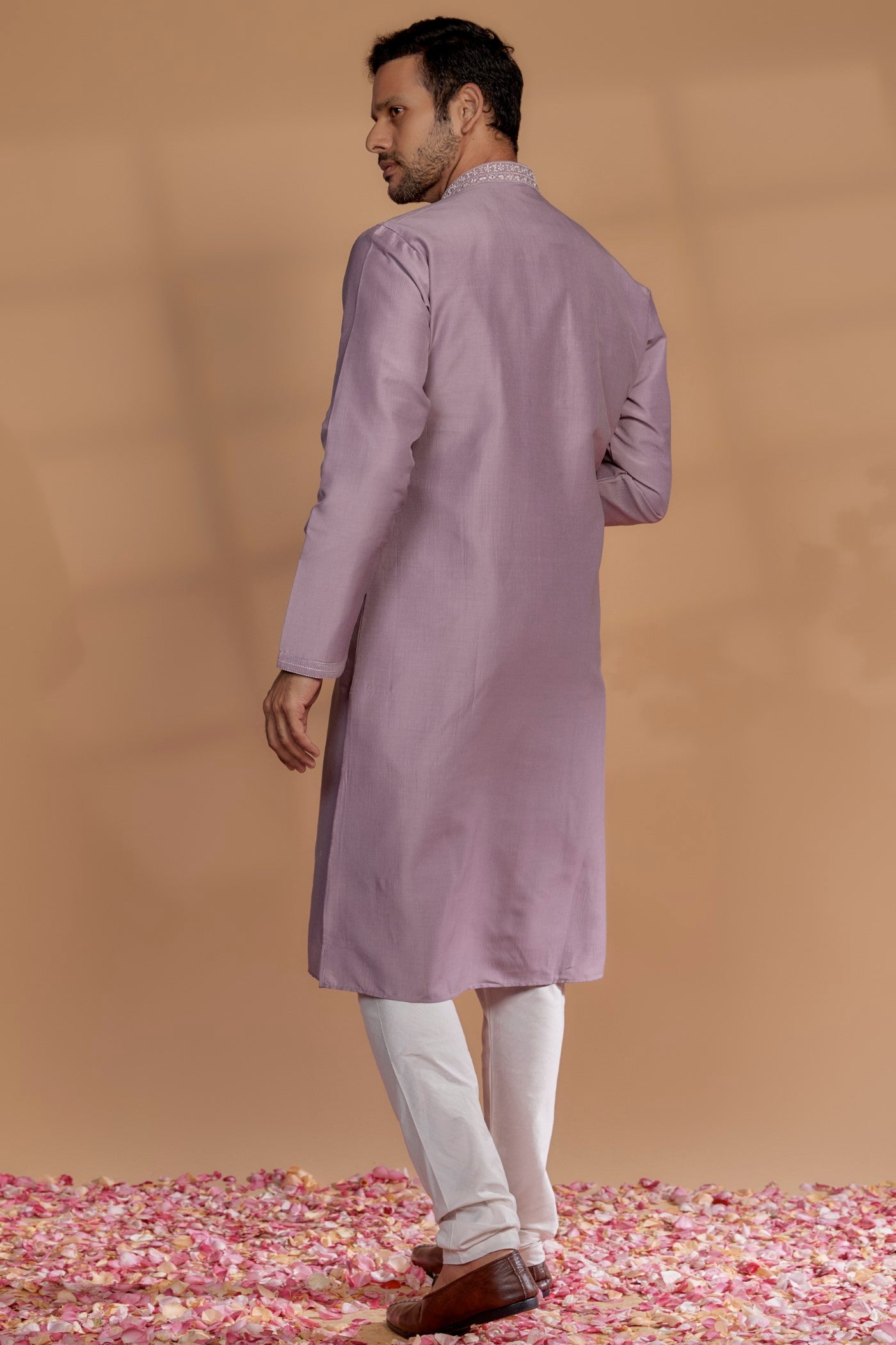 Lilac Silk Hand Embroidered Kurta Set