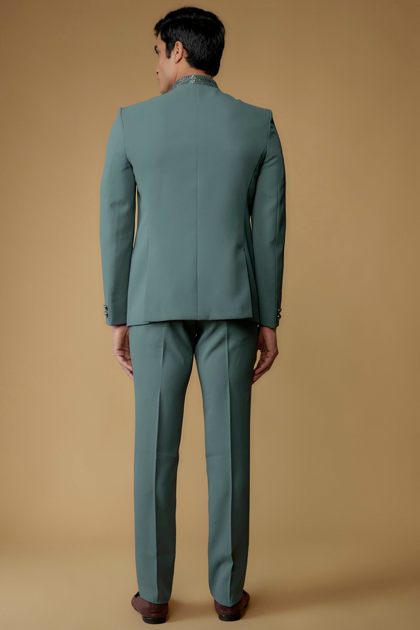 Teal Blue Japanese Suiting Fabric Bandhgala Set