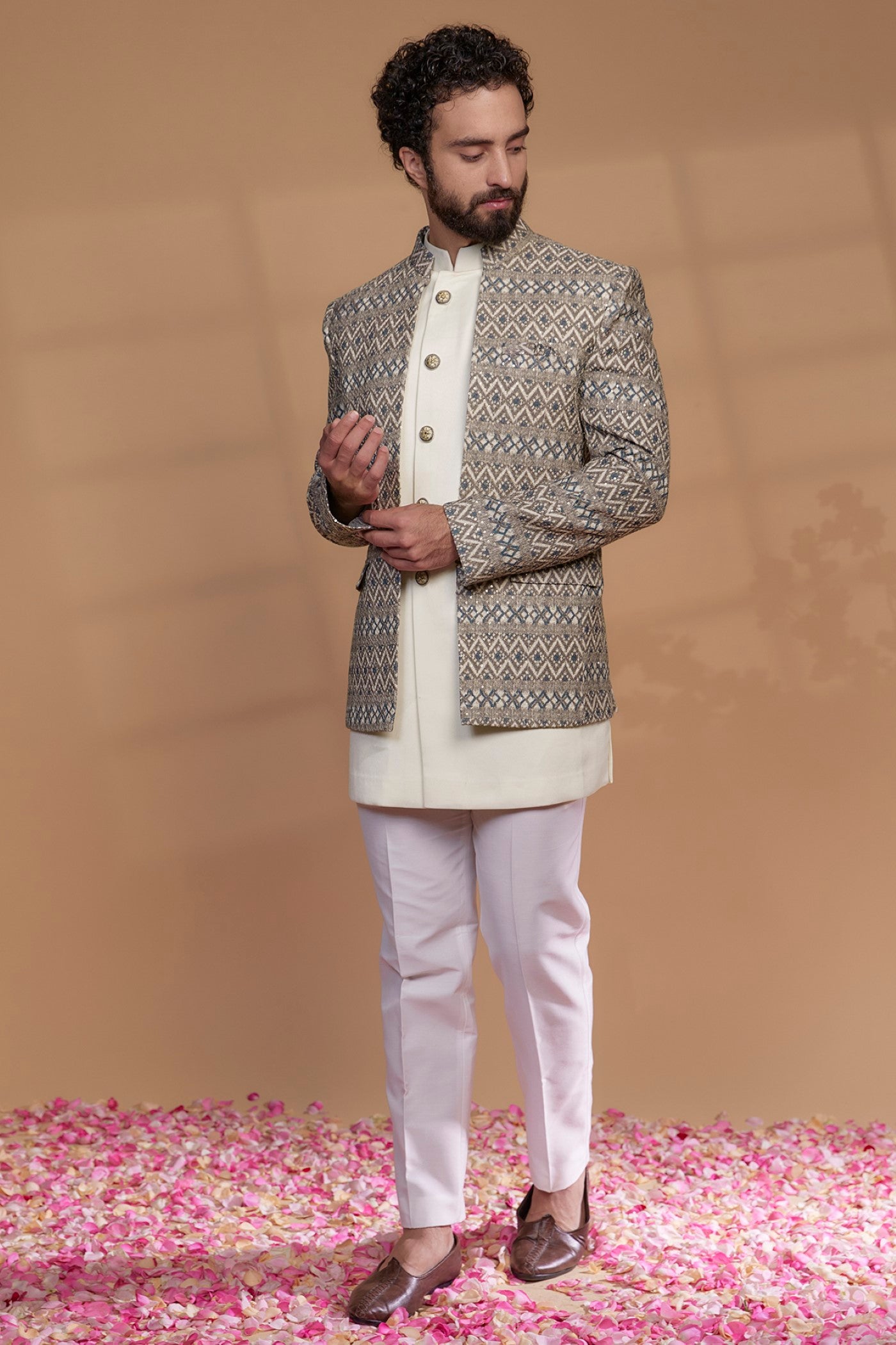 Multicoloured Imported Fabric Indo Western Set with Sequin Work