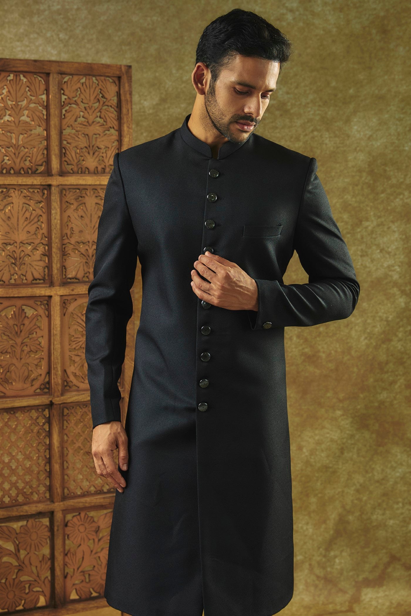 Classic Black Silk Indo-Western Set