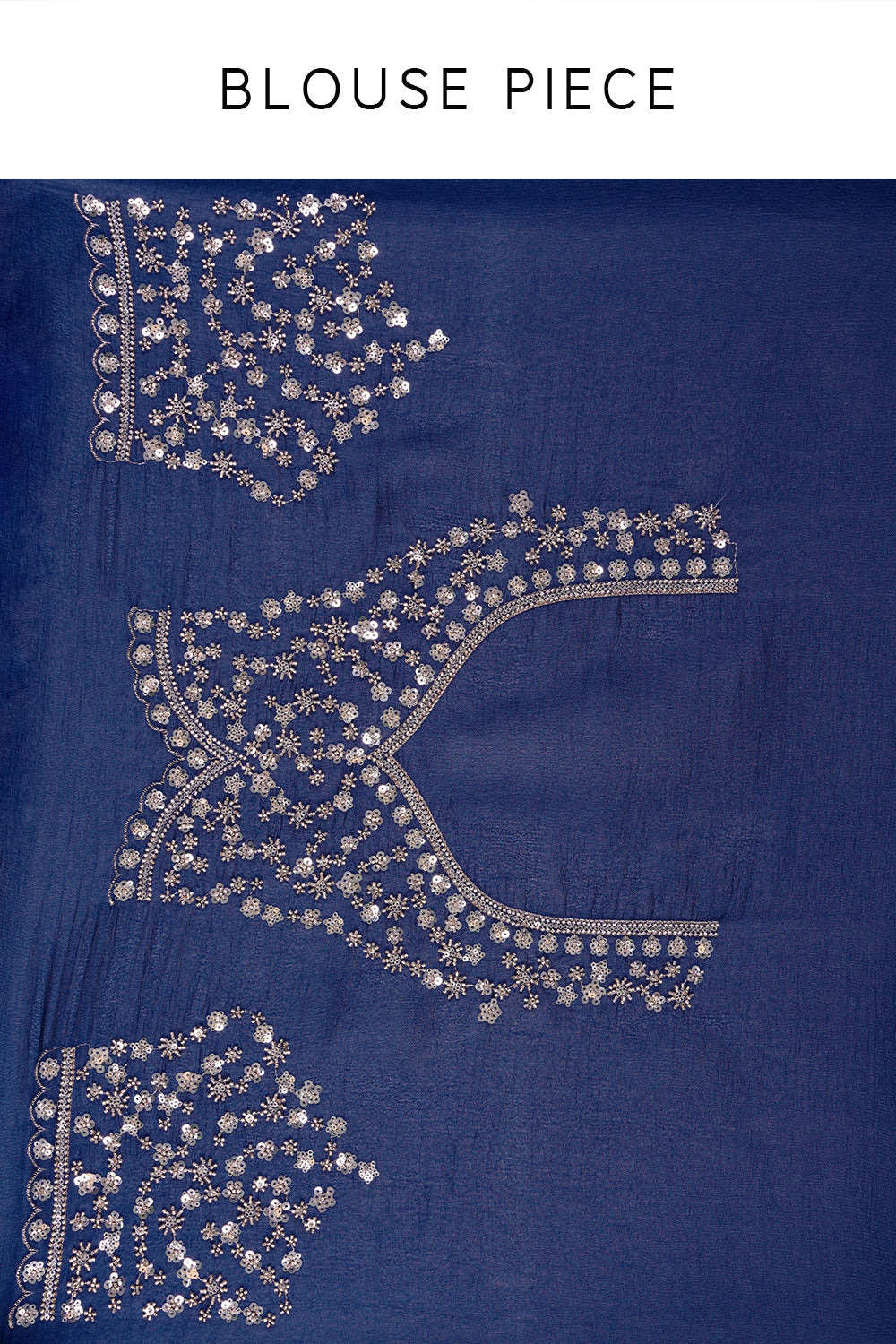 Midnight Blue Organza Saree with Sequins and Unstitched Blouse