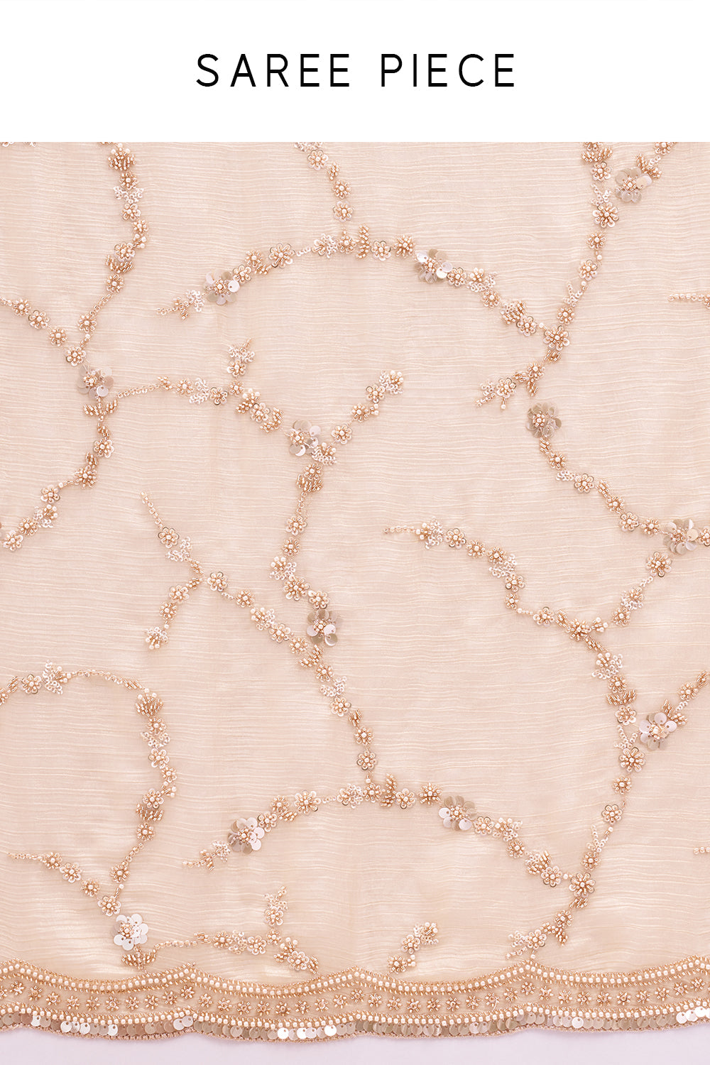 Light Gold Shimmer Crush Chiffon Saree with Cutdana Embroidery