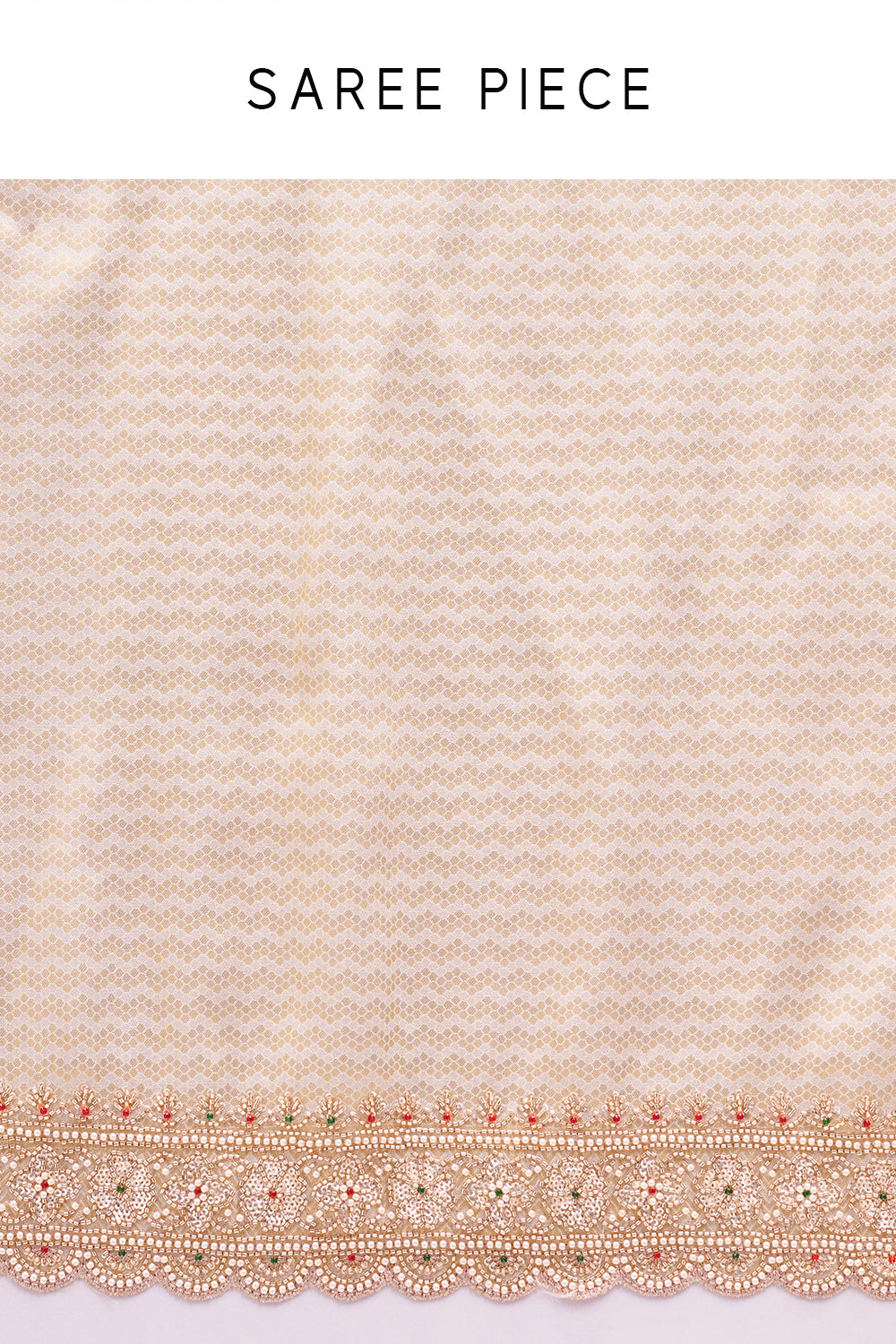 Ivory Gold Shimmer Zari Brocade Saree with Cutdana Embroidery