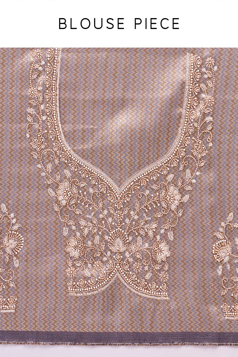 Metallic Purple Shimmer Zari Brocade Saree with Rose Gold Cutdana Embroidery and Unstitched Blouse