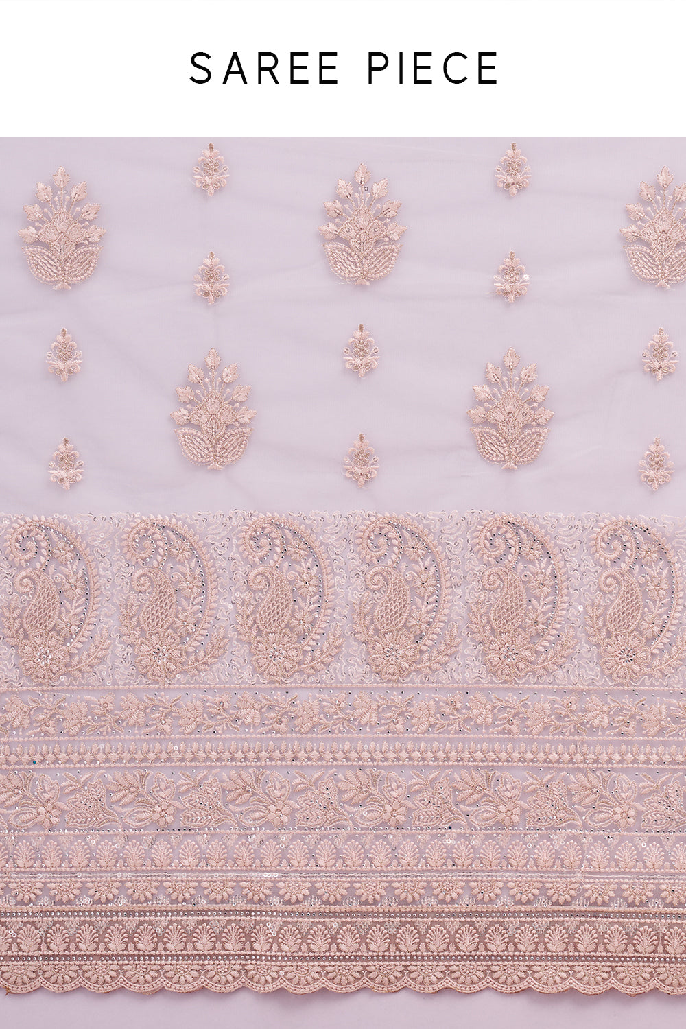 Old Rose Pink Net Saree with Scalloped Border and Resham Embroidery