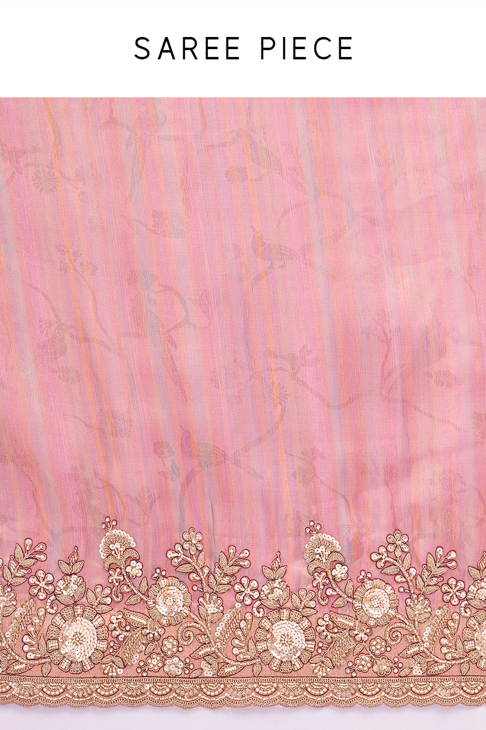 Onion pink Saree in Shimmer Tissue with Zari, Resham & Sequin Embroidery