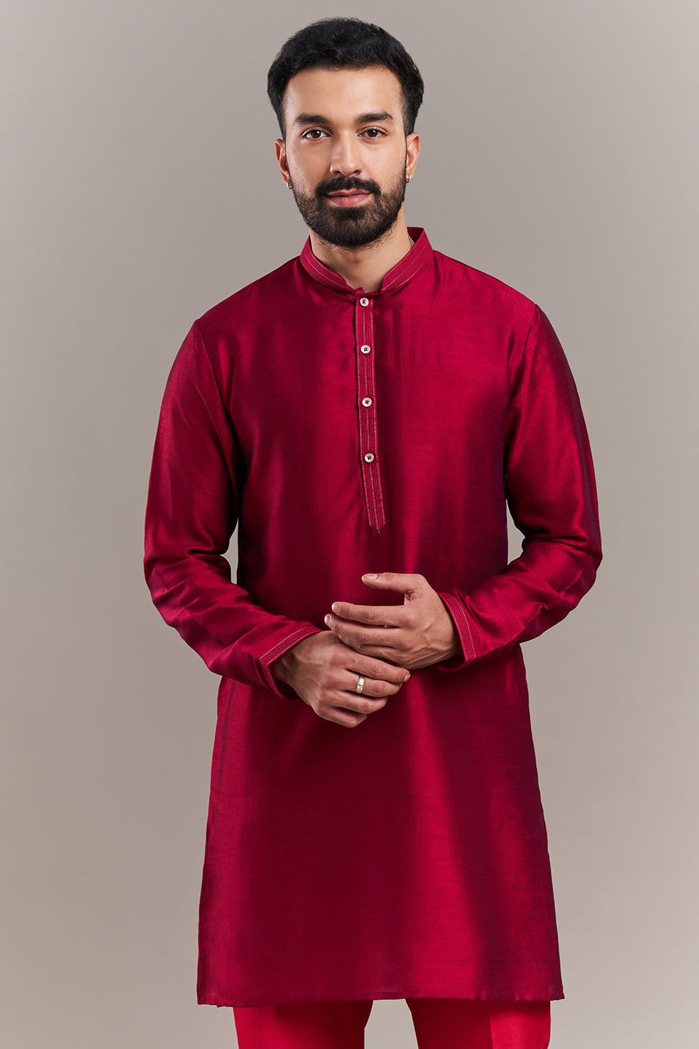 Maroon Embroidered Men's Kurta Jacket Set