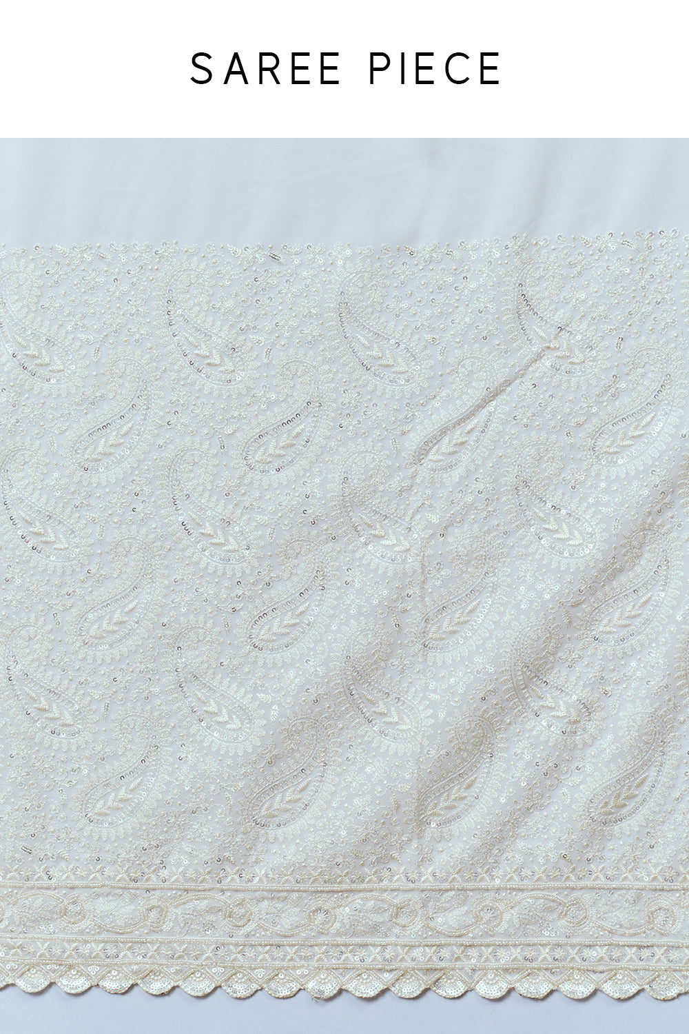 White Georgette Lucknowi Saree with Hand Embroidery