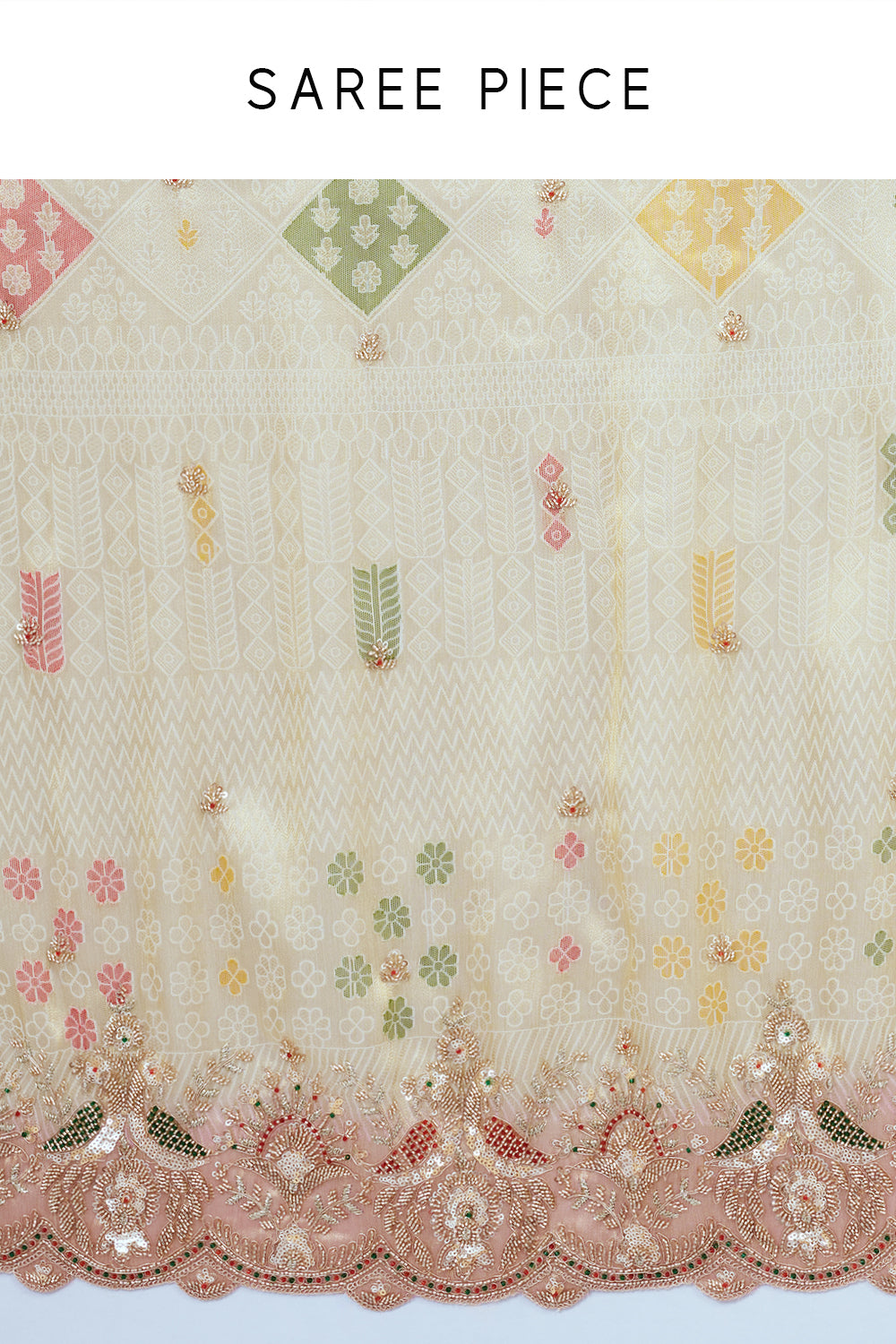 Cream Banarasi Silk Saree with Embellishments