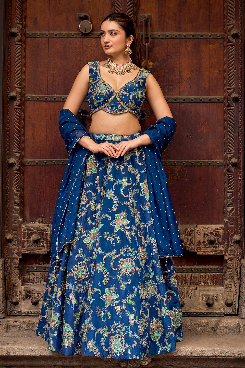 Blue Zardosi Embellished Silk Festive Lehenga Set
