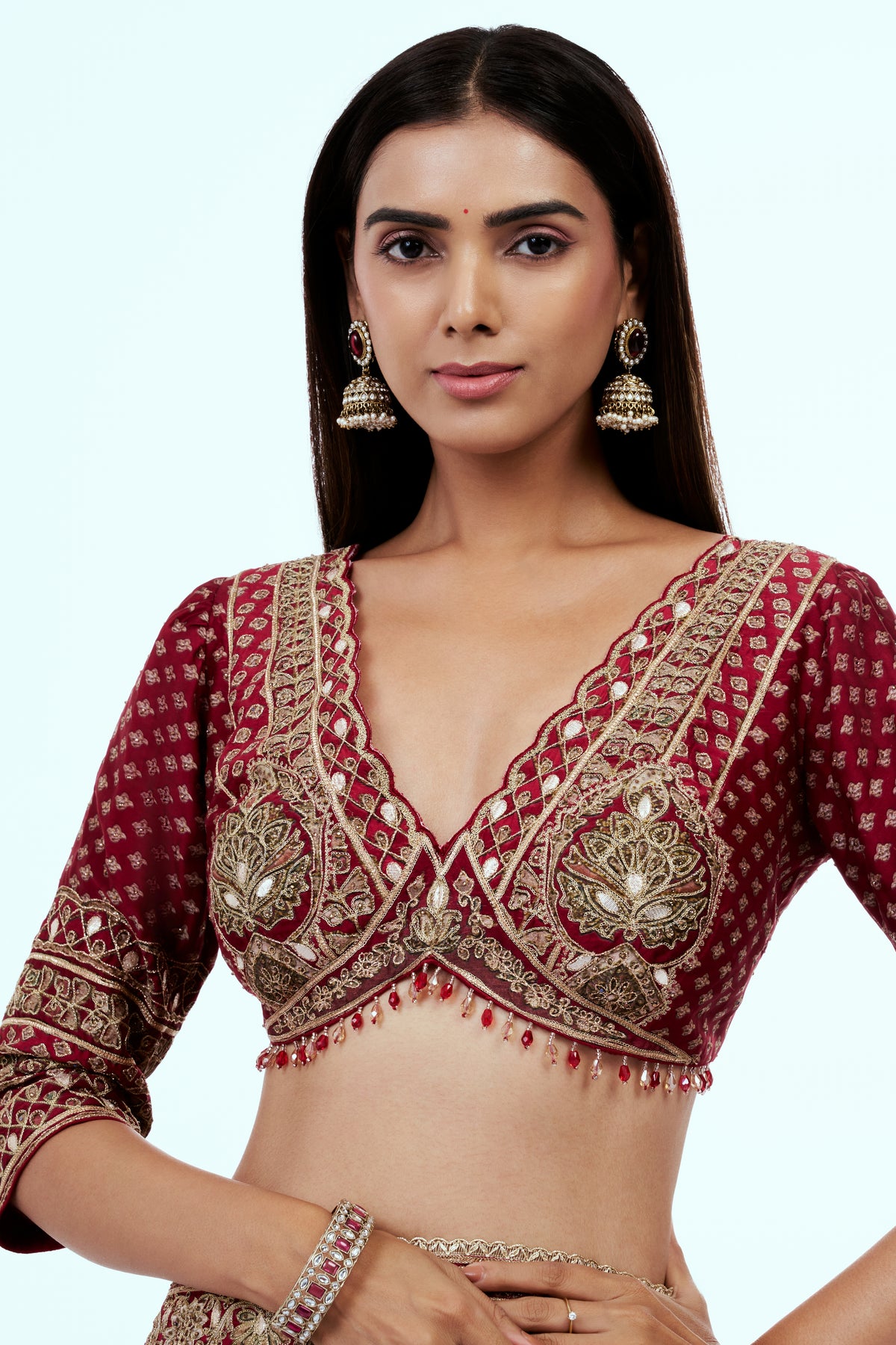 Red Organza Printed Saree with Zari Embroidery