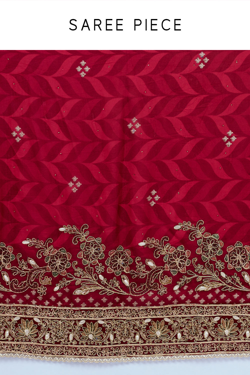 Red Organza Printed Saree with Zari Embroidery