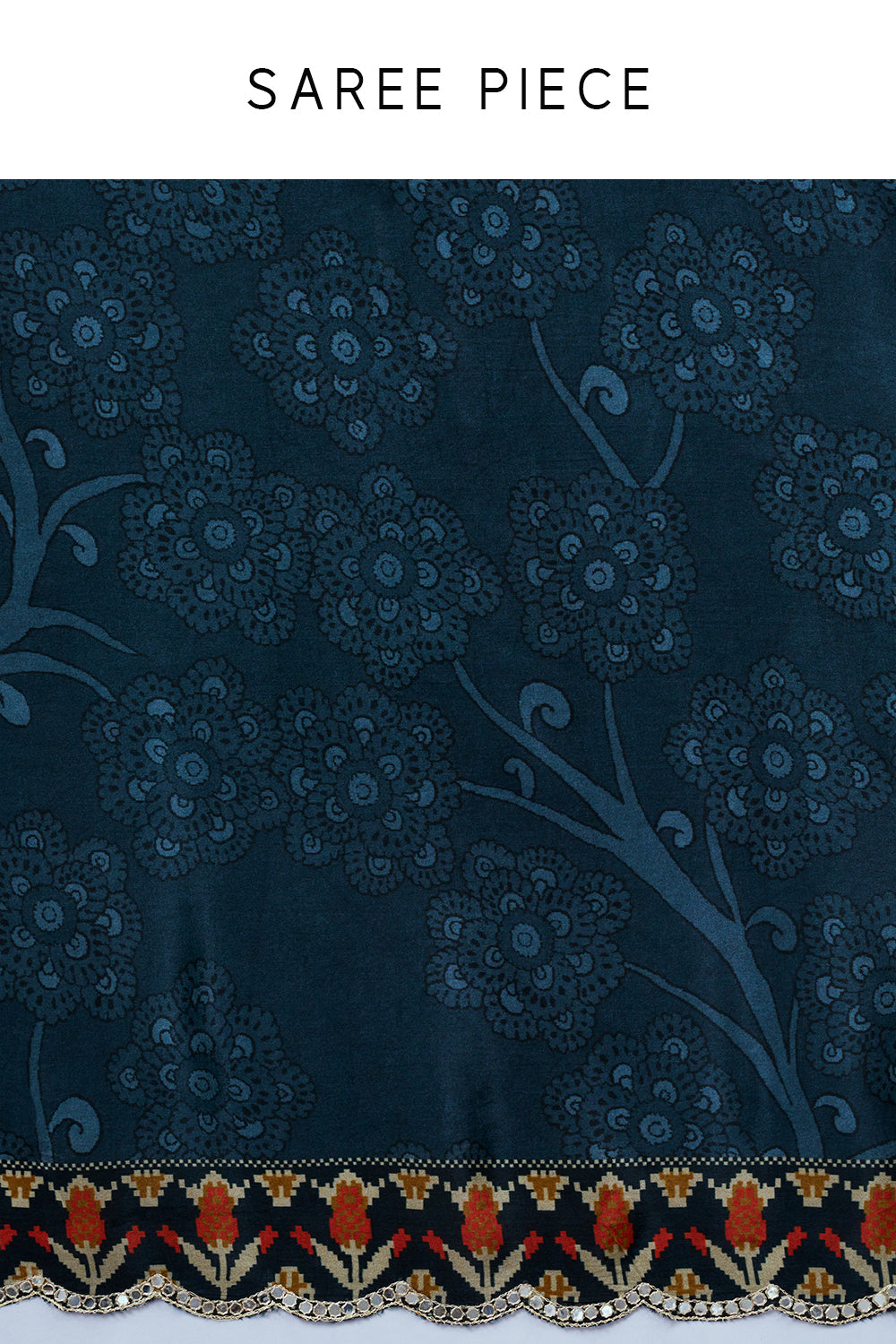 Steel Blue Silk Saree with Animal Print and Unstitched Blouse