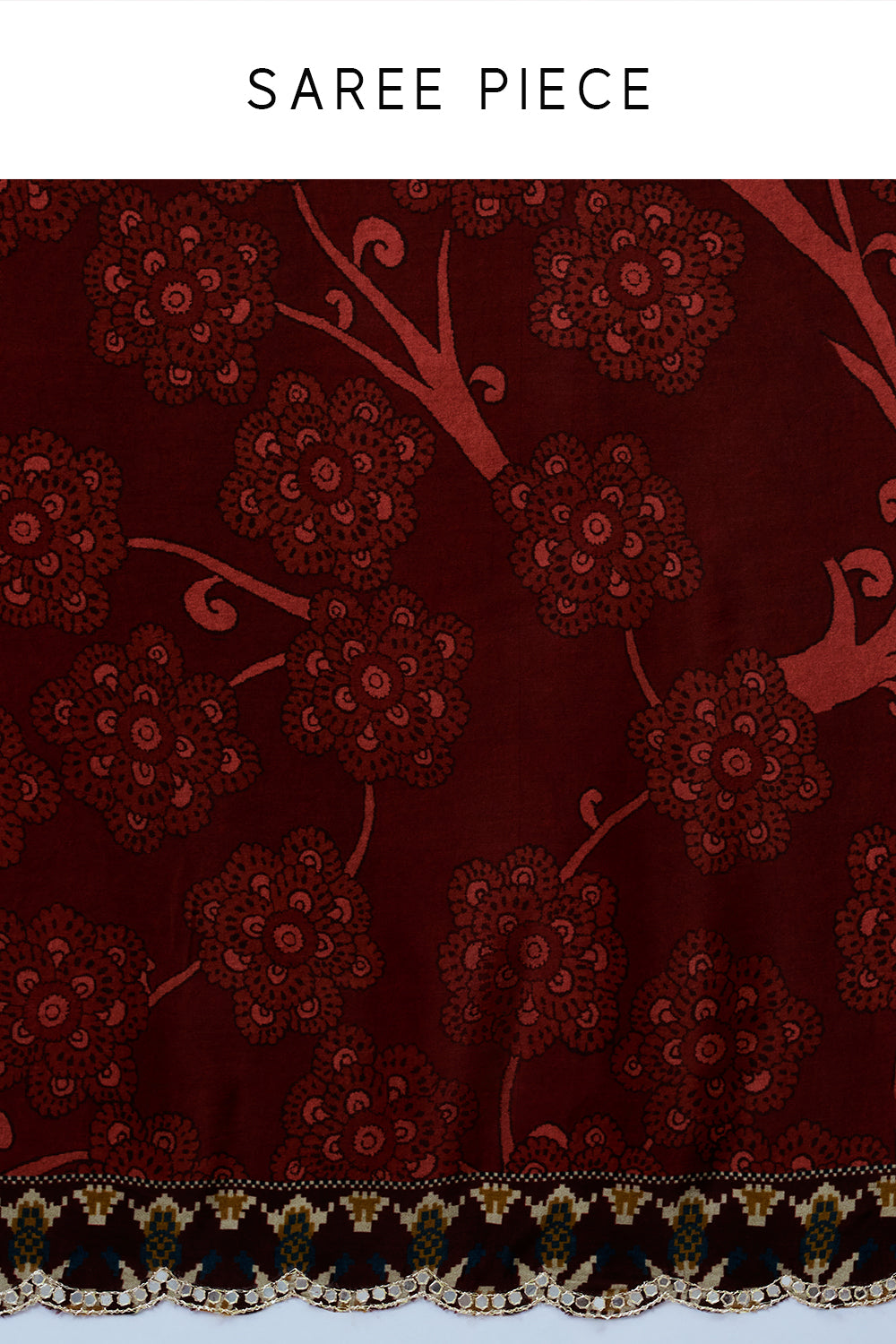 Maroon Printed Crepe Saree with Sequins and Zari Work