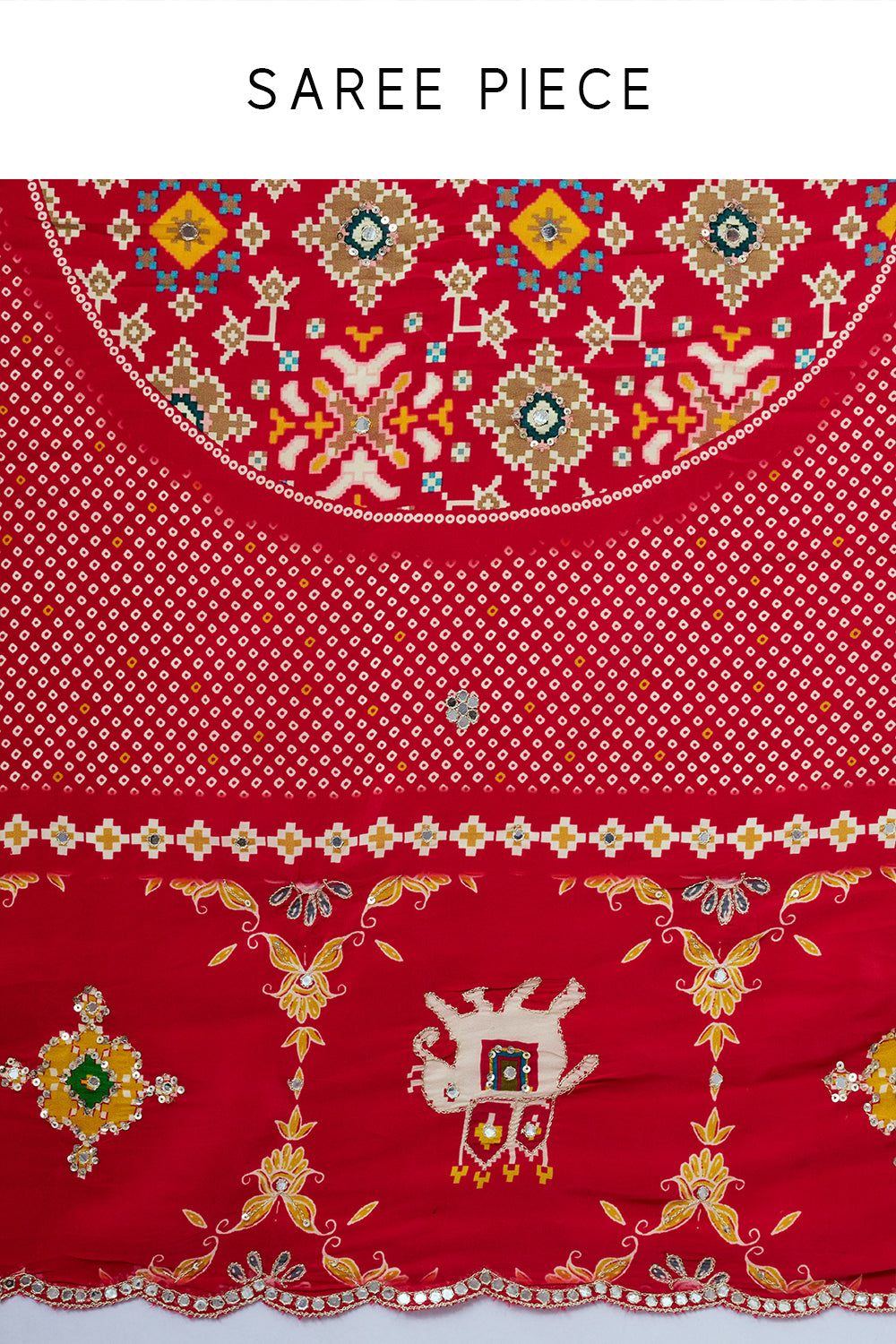 Red Silk Saree with Patola and Bandhej with Zari Work and Unstitched Blouse