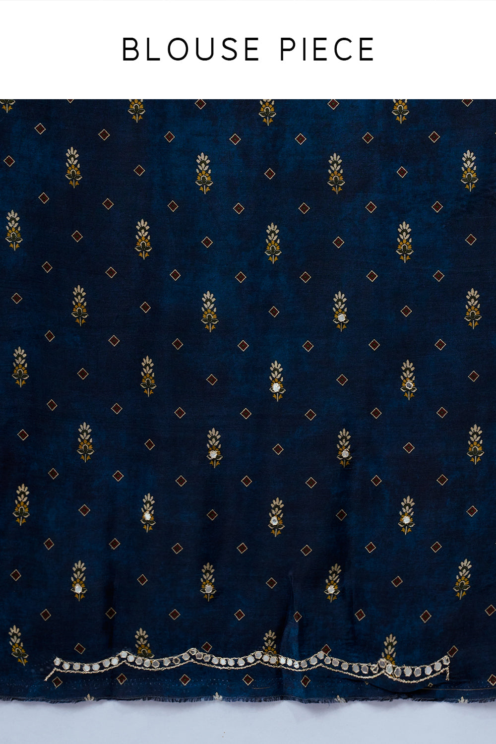 Navy Blue Floral Silk Print Saree with Unstitched Blouse