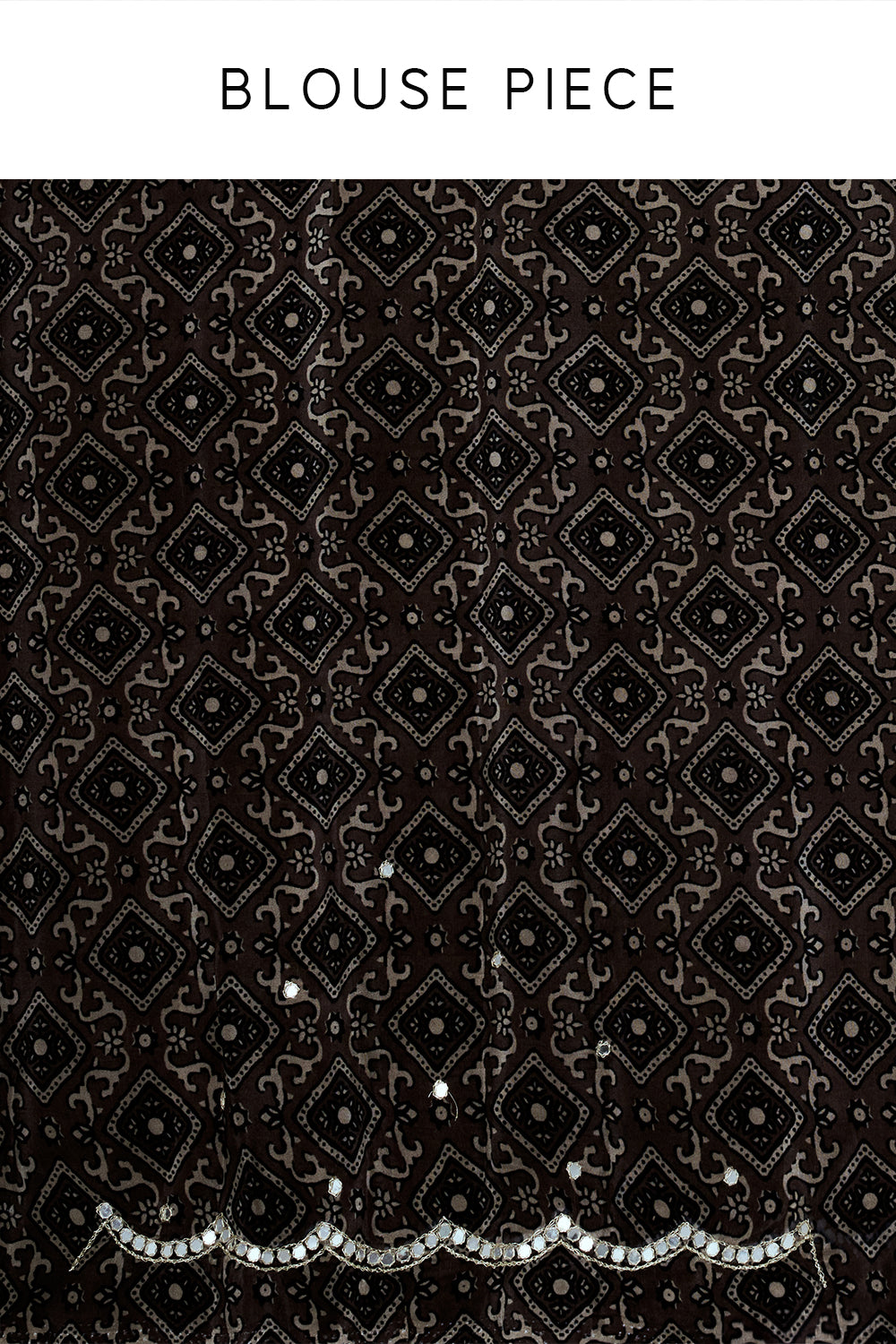 Coffee Brown Printed Crepe Saree with Mirror Work