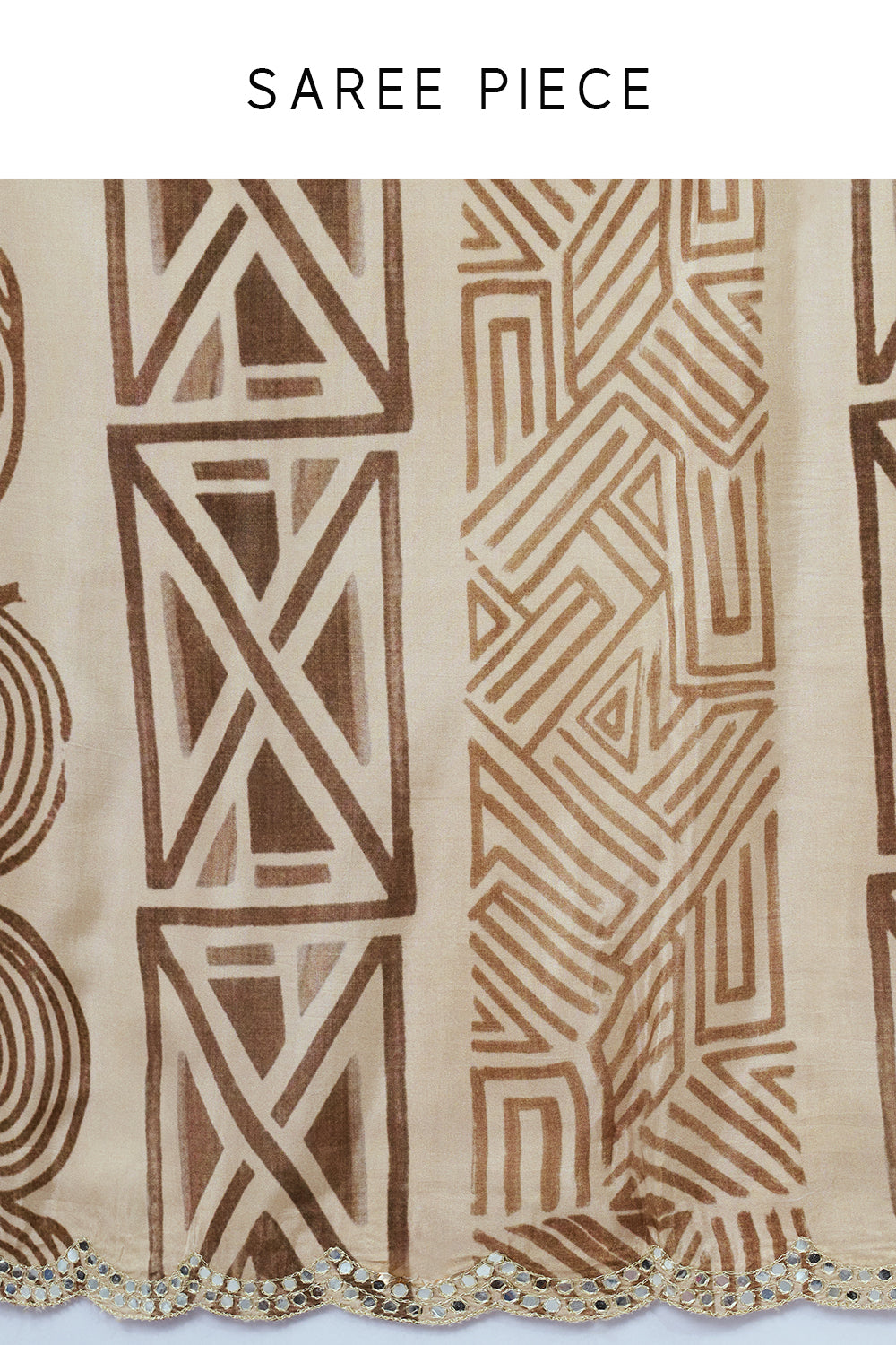 Beige and Black Saree with Aztec Print and Unstitched Blouse