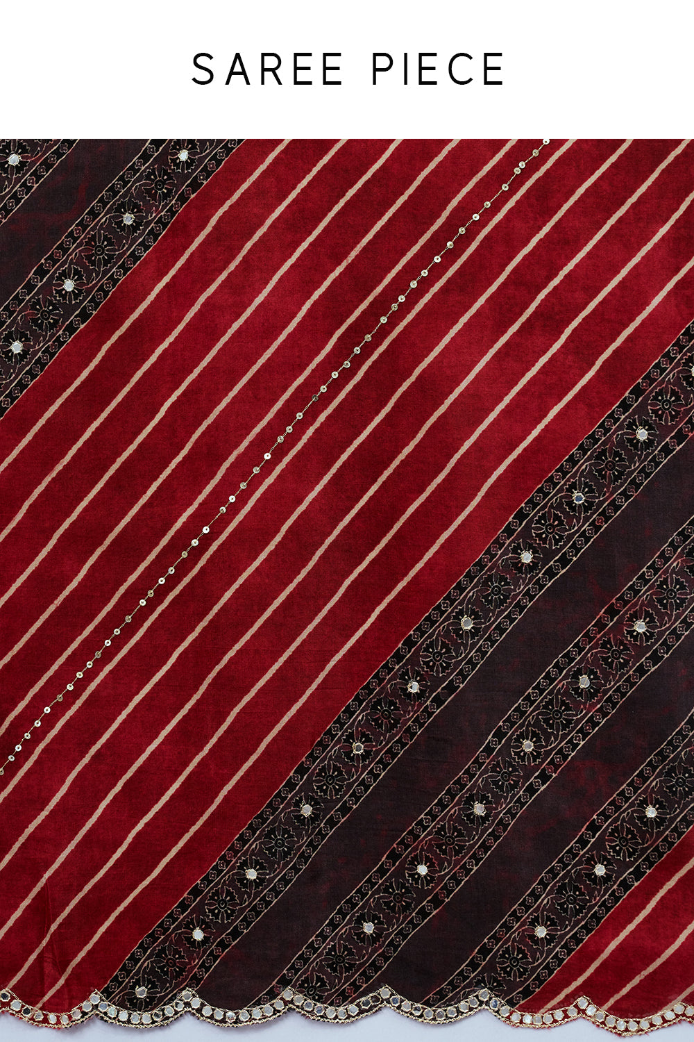 Rust Silk Leheriya Saree with Mirror Work and Unstitched Blouse