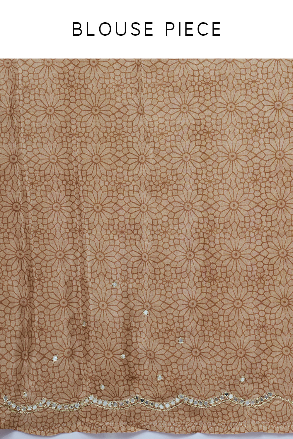 Rust Silk Leheriya Saree with Mirror Work and Unstitched Blouse