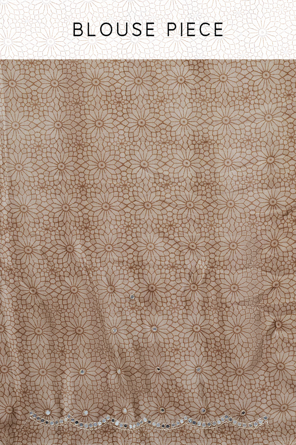 Brown Printed Crepe Saree with Mirror Work