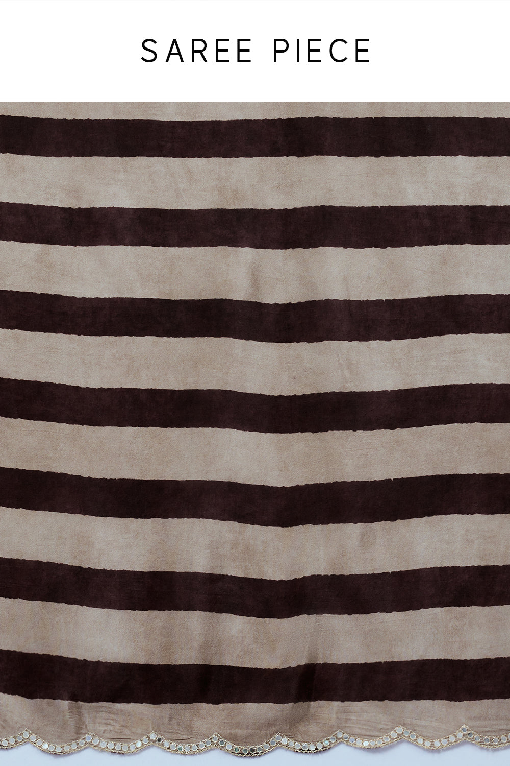 Brown Crepe Saree with Stripe Print and Zari Work